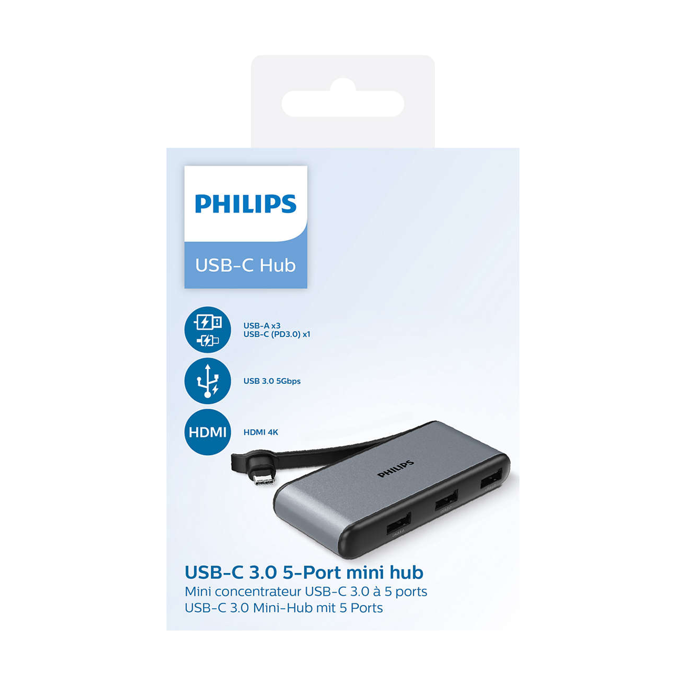 Philips 5-in-1 USB 3.1 Type C to USB 3.0 Type A, USB 3.0 Type C, HDMI Type A USB Hub (5 Gbps Data Transfer Rate, Grey)_9