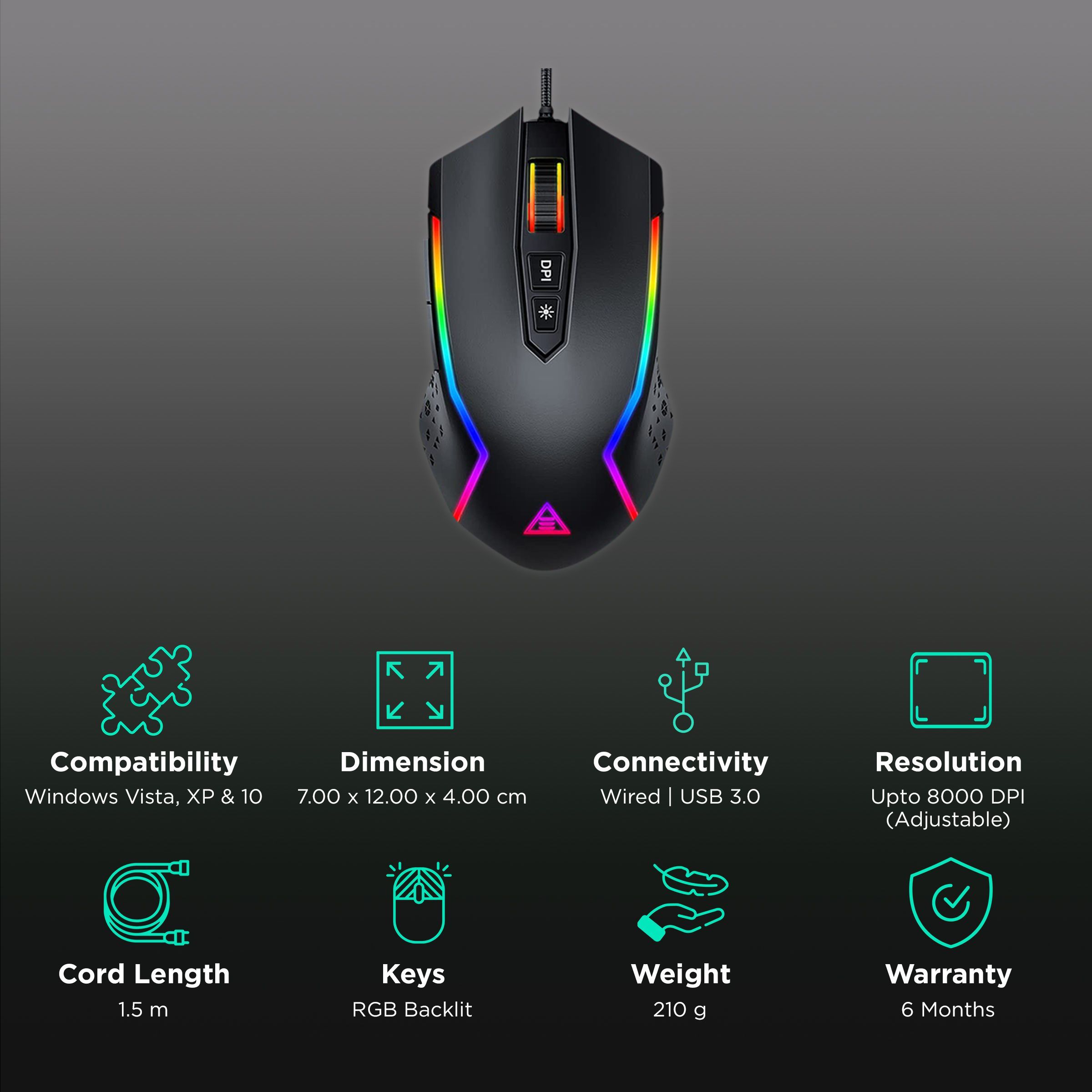 EKSA EM100 Wired Optical Gaming Mouse (8000 DPI Adjustable, Ergonomic Design, Black) EKSA EM100 Wired Optical Gaming Mouse (8000 DPI Adjustable, Ergonomic Design, Black)_2