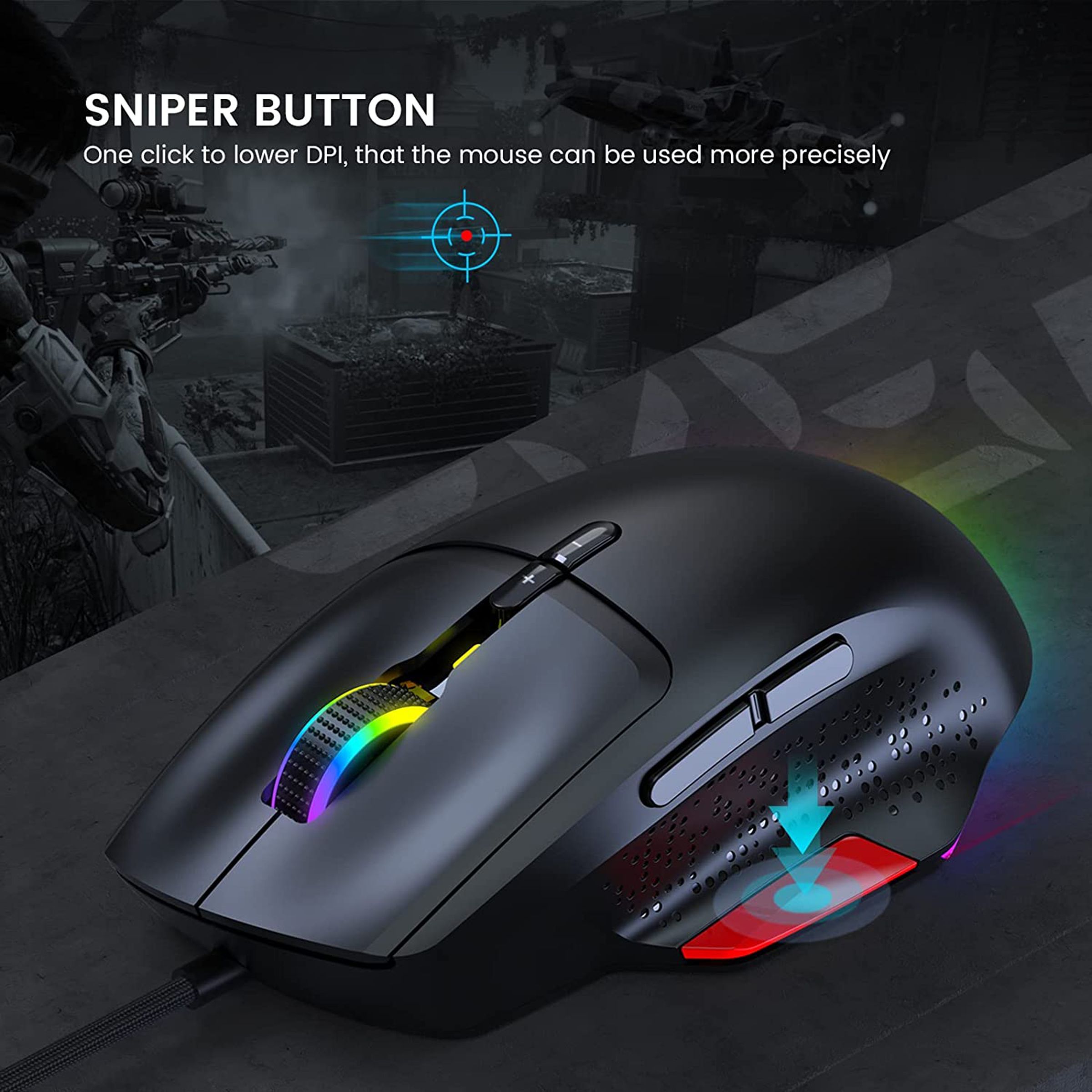 EKSA EM600 Wired Optical Gaming Mouse (12000 DPI Adjustable, Ergonomic Design, Black)_7