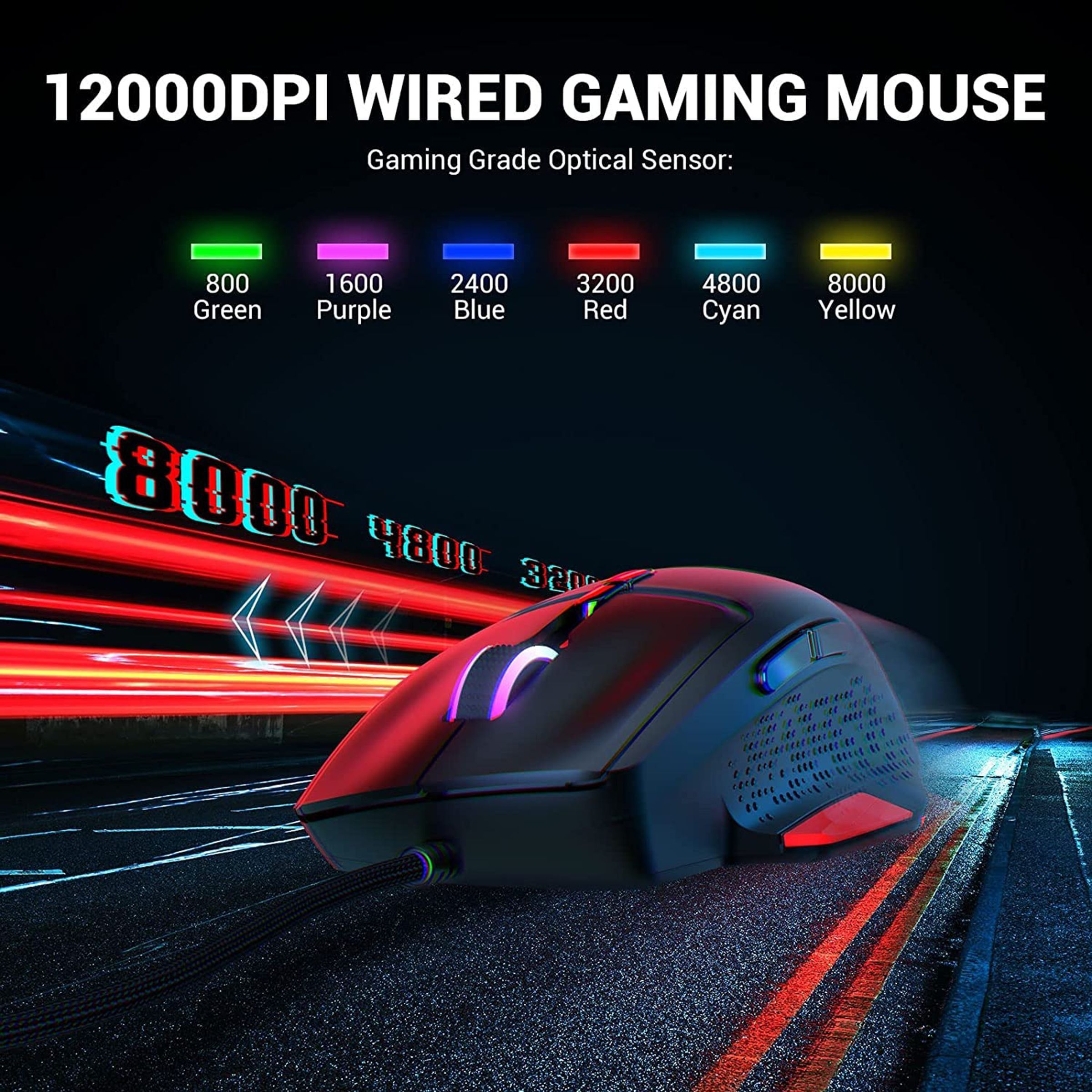 EKSA EM600 Wired Optical Gaming Mouse (12000 DPI Adjustable, Ergonomic Design, Black)_4