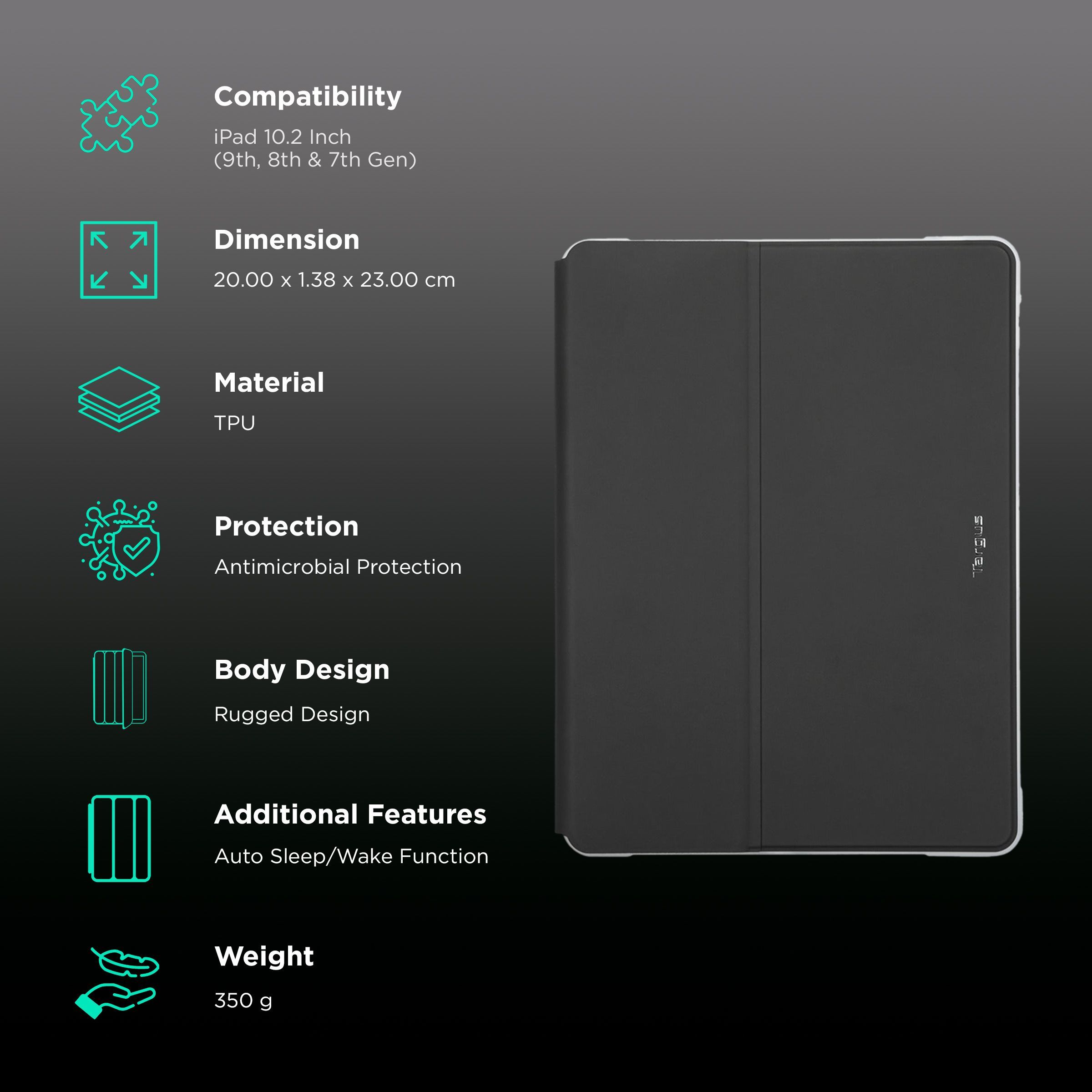 Targus SafePort TPU Flip Cover for Apple iPad 10.2 Inch (7th, 8th, 9th Gen) (Integrated Holder for Apple Pencil, Clear)_2