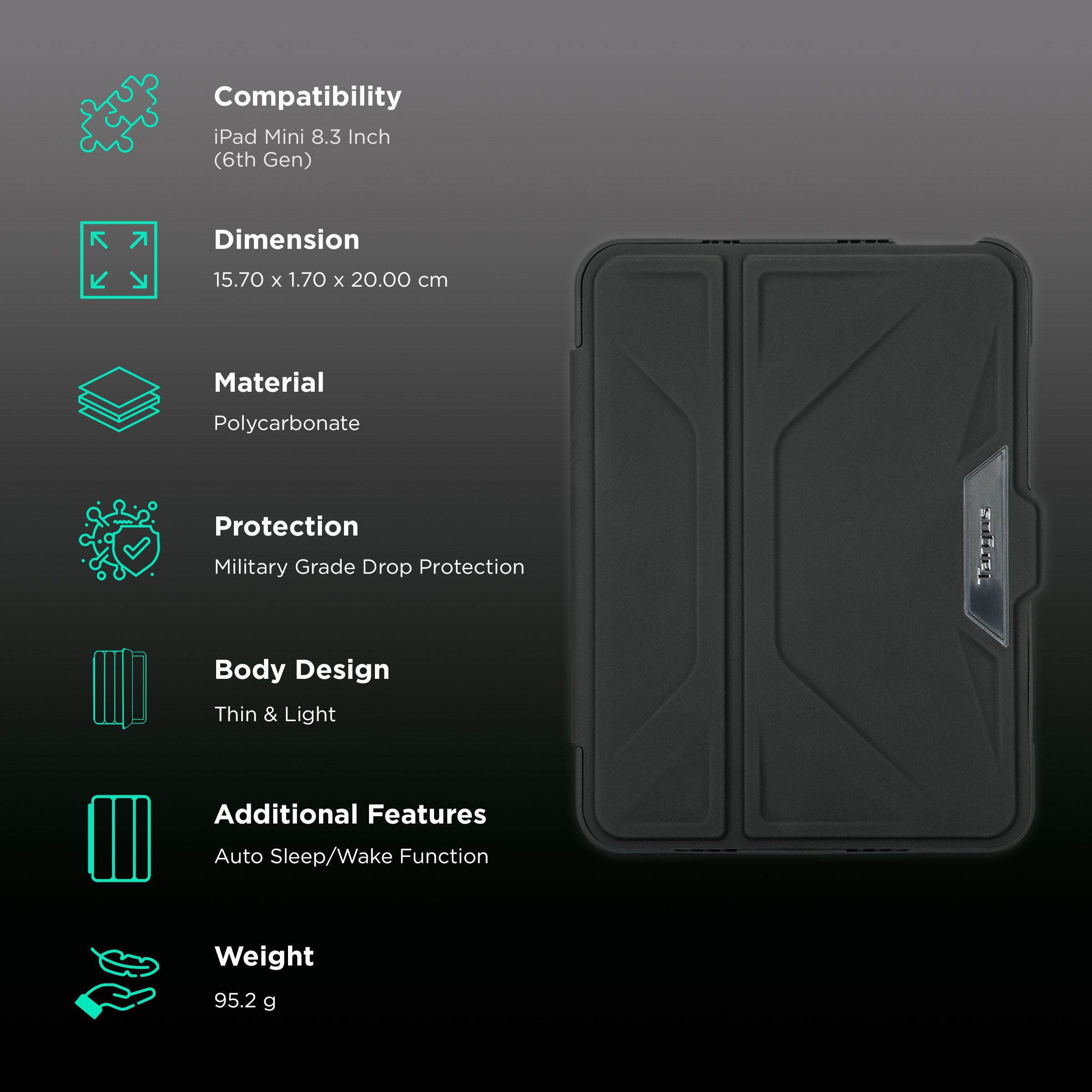Targus Pro-Tek Polycarbonate Flip Cover for Apple iPad Mini 8.3 Inch (6th Gen) (Integrated Holder for Apple Pencil, Black)_2