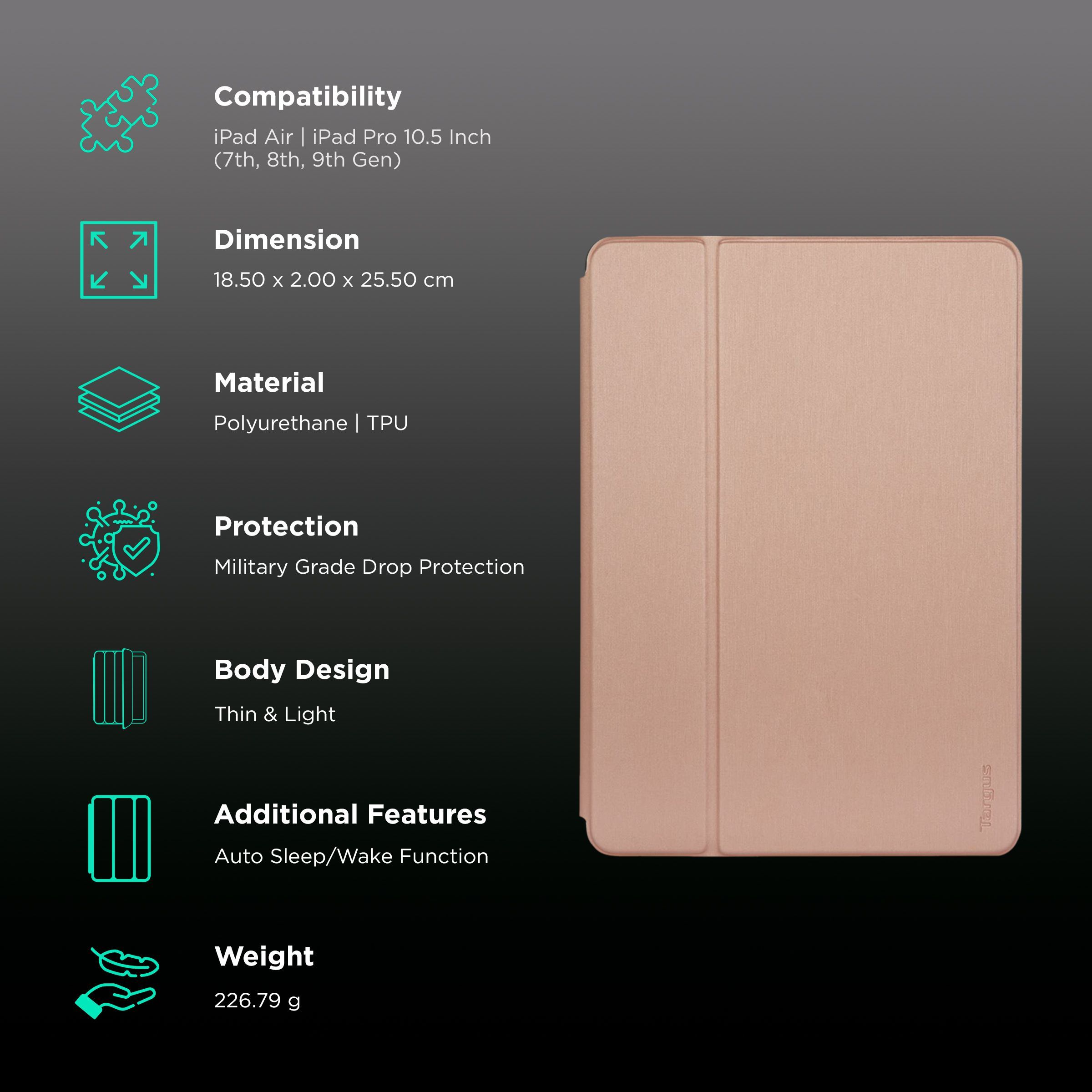 Targus Click-In Polyurethane, TPU Flip Cover for Apple iPad Air, iPad Pro 10.5 Inch (7th, 8th, 9th Gen) (Integrated Holder for Apple Pencil, Rose Gold)_2