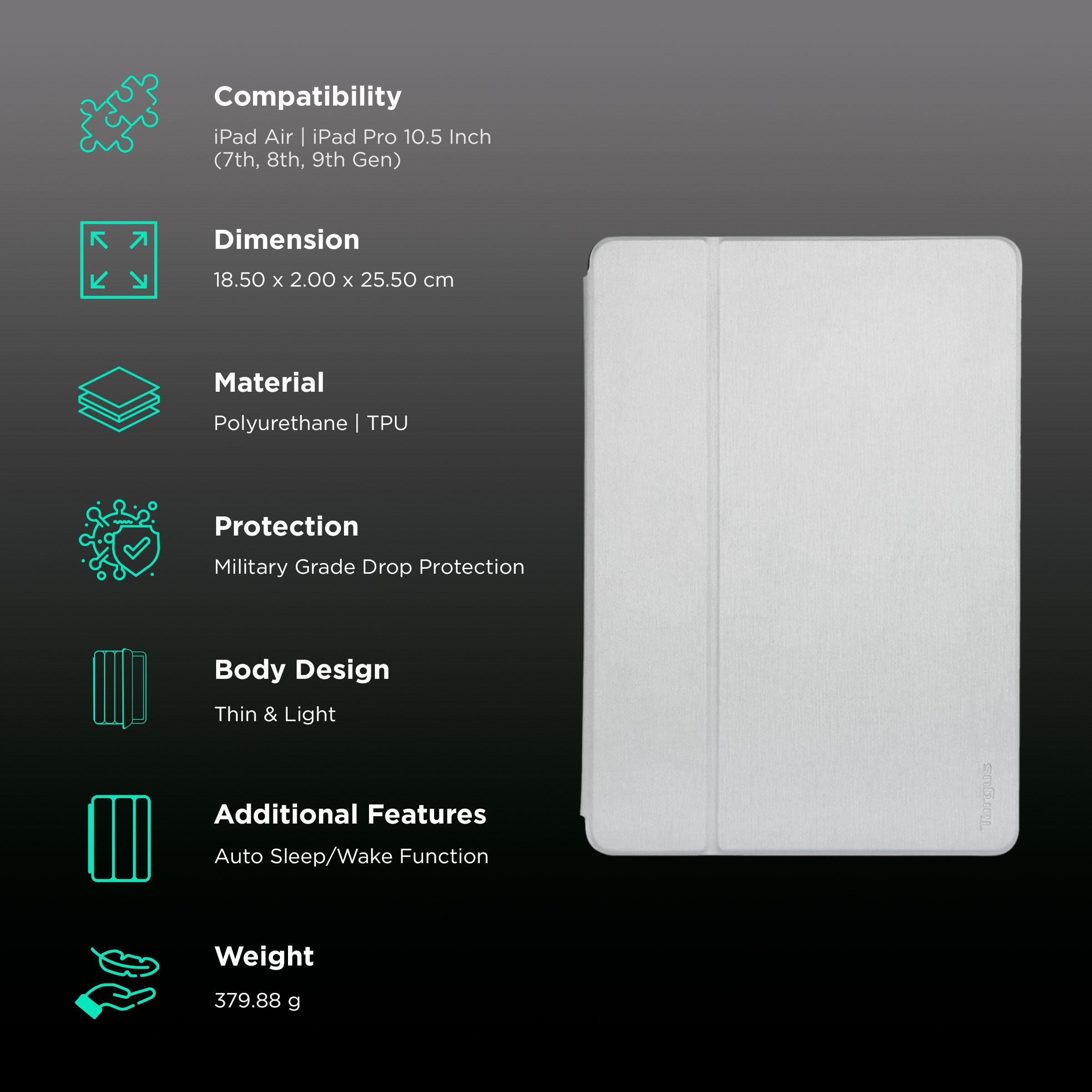 Targus Click-In Polyurethane, TPU Flip Cover for Apple iPad Air, iPad Pro 10.5 Inch (7th, 8th, 9th Gen) (Integrated Holder for Apple Pencil, Silver)_2