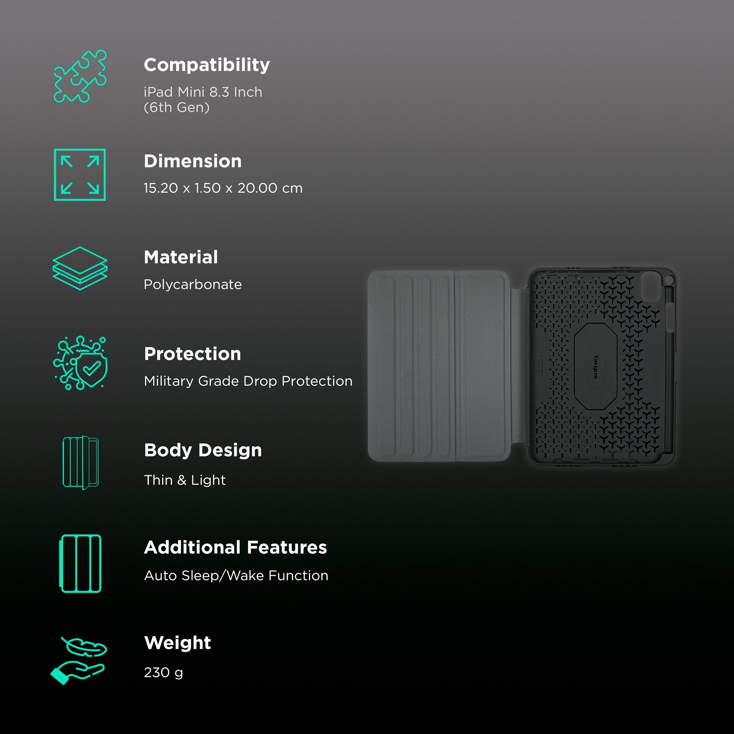 Targus Click-In Polycarbonate Flip Cover for Apple iPad Mini 8.3 Inch (6th Gen) (Integrated Holder for Apple Pencil, Rose Gold)_2