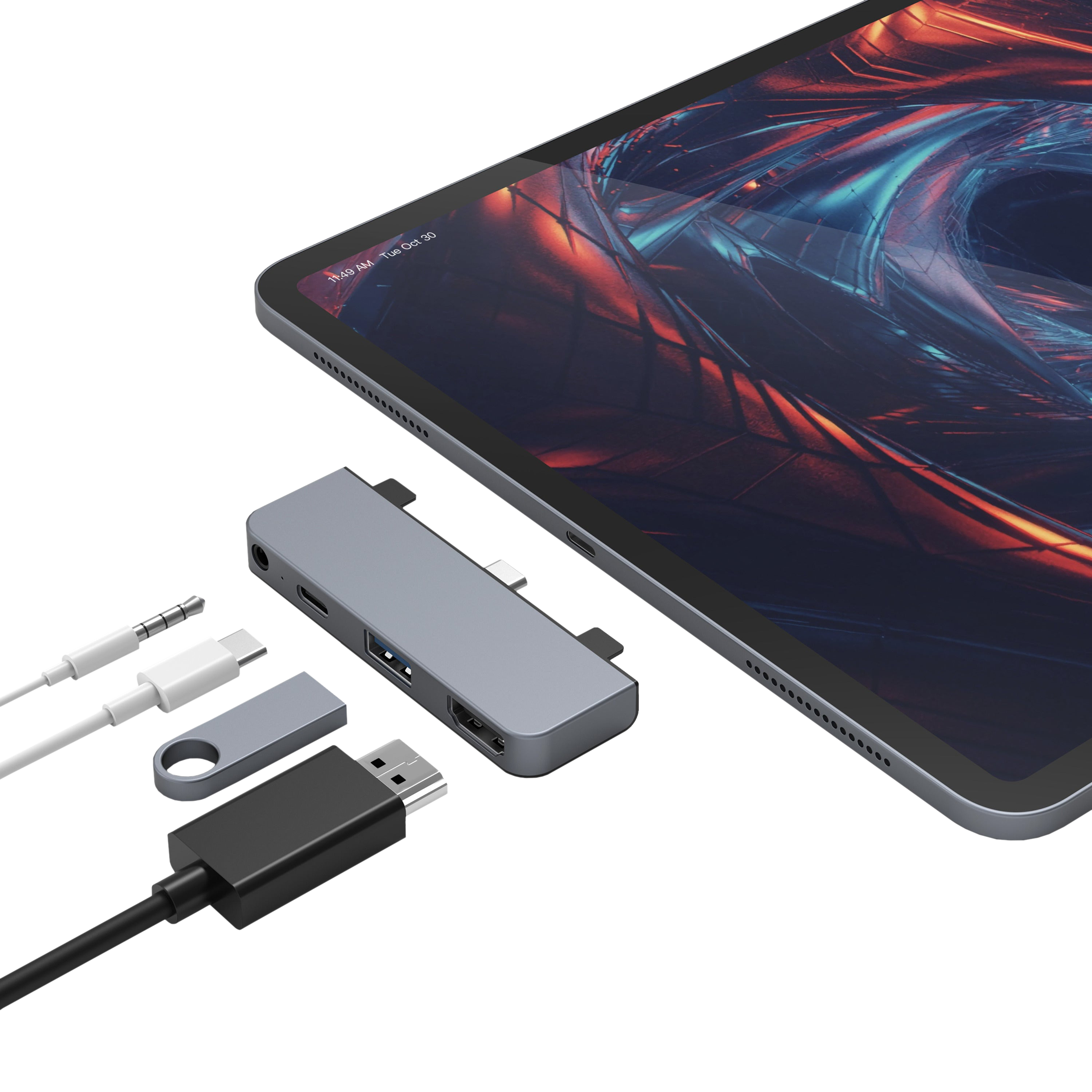 HyperDrive 4-in-1 USB 3.0 Type C to USB 3.1 Type A, USB 3.0 Type C, HDMI Type A, 3.5mm Stereo USB Hub (Pass-Through Charging, Space Grey)_4