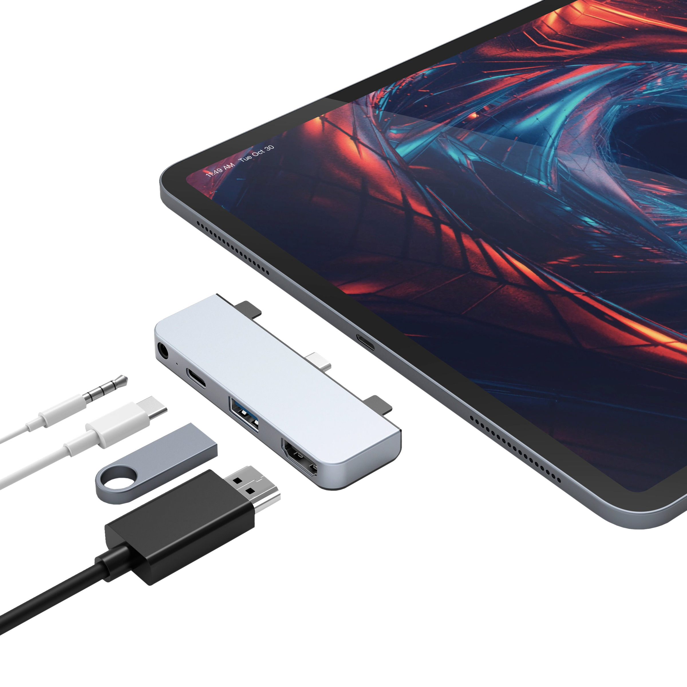 HyperDrive 4-in-1 USB 3.0 Type C to USB 3.1 Type A, USB 3.0 Type C, HDMI Type A, 3.5mm Stereo USB Hub (Pass-Through Charging, Silver)_4