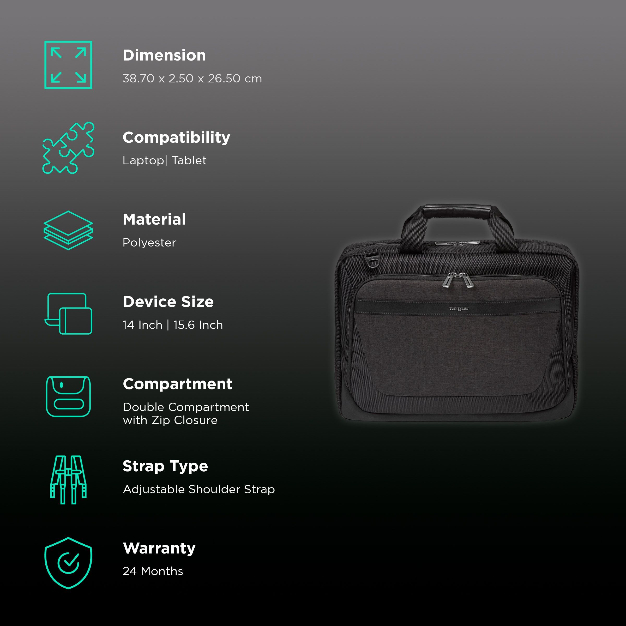 Targus CitySmart Advanced Polyester Laptop Sling Bag for 14 & 15.6 Inch Laptop (Trolley Strap, Black)_3