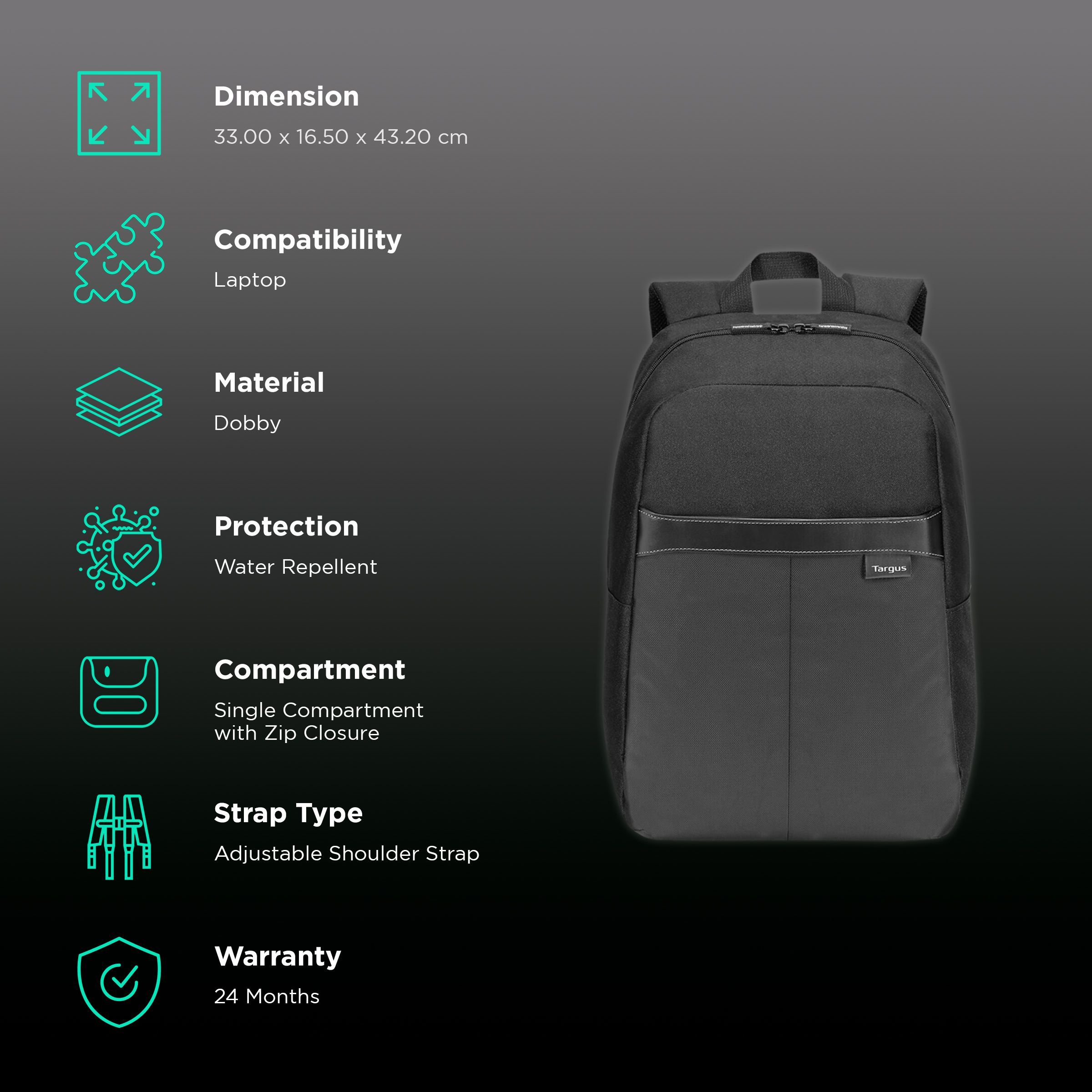 Targus Safire Dobby Laptop Backpack for 15.6 Inch Laptop (Water Repellent, Black)_2