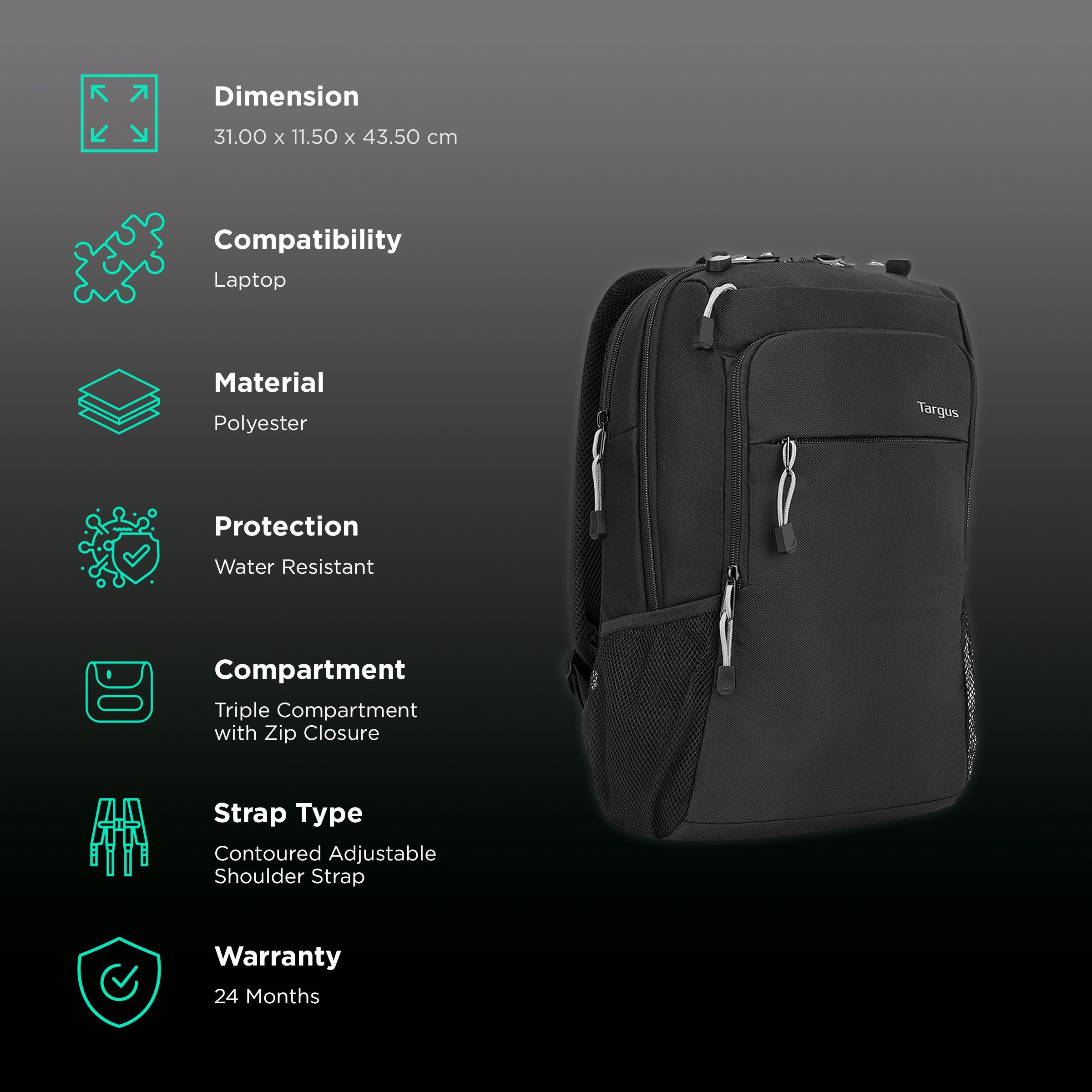 Targus Intellect Advanced Polyester Laptop Backpack for 15.6 Inch Laptop (18 L, Water Resistant, Black)_2