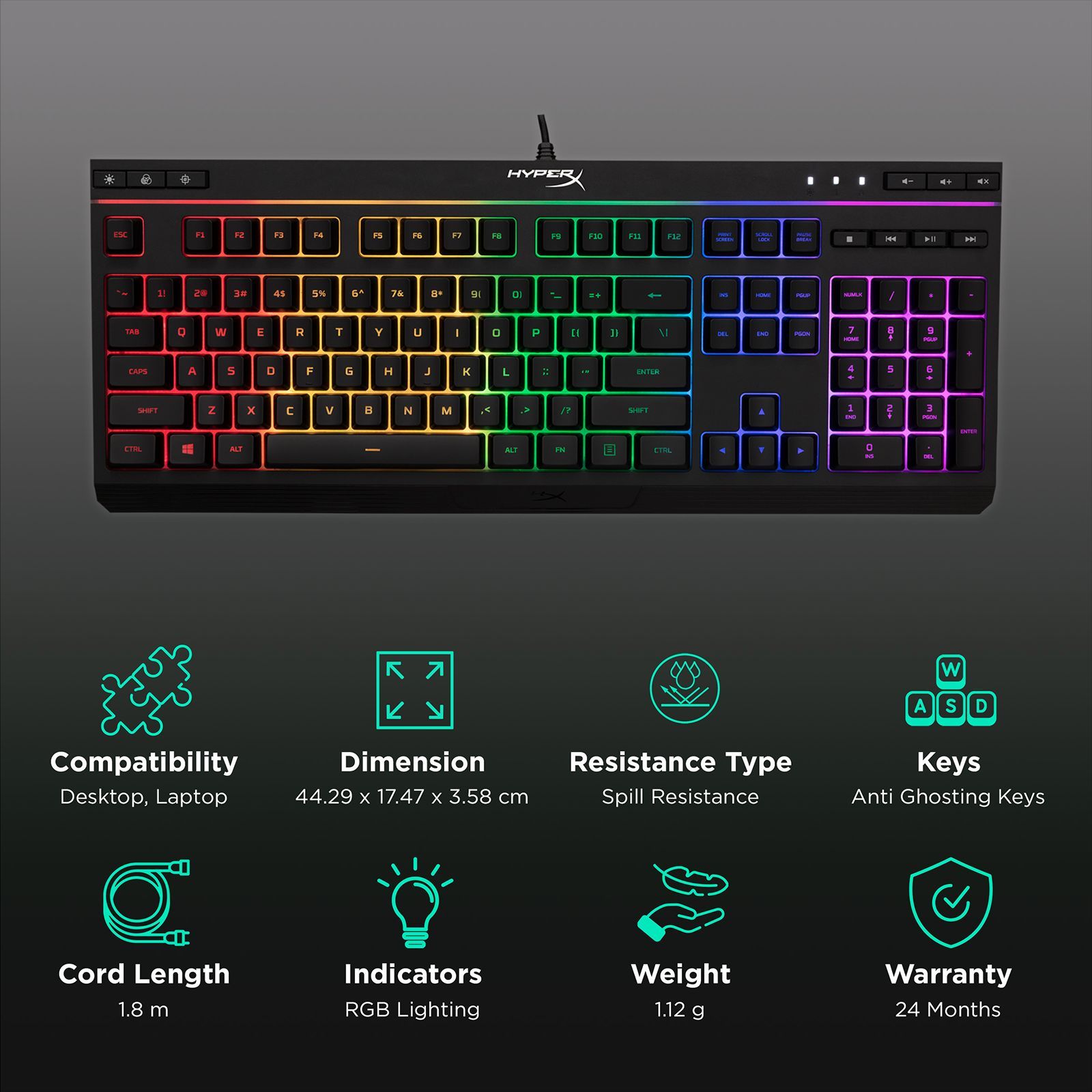 HyperX Alloy Core Wired Gaming Keyboard with Backlit Keys (Spill Resistant, Black) HyperX Alloy Core Wired Gaming Keyboard with Backlit Keys (Spill Resistant, Black)_2