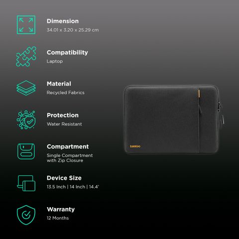 Buy Tomtoc Defender Recycled Fabrics Laptop Sleeve for 13.5, 14 & 14.4 ...