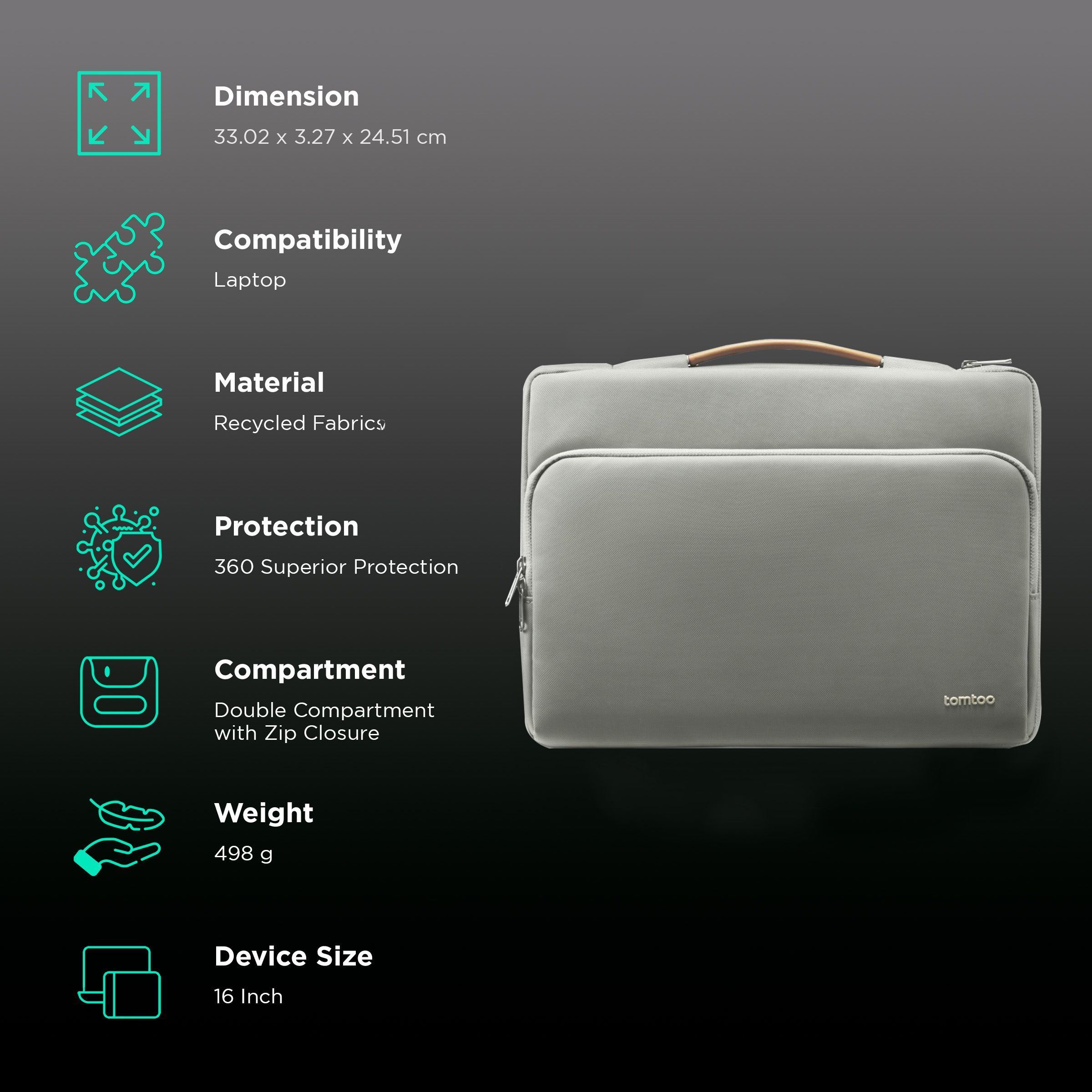 tomtoc Defender Recycled Fabrics Laptop Sleeve for 16 Inch Laptop (360 Superior Protection, Grey)_3