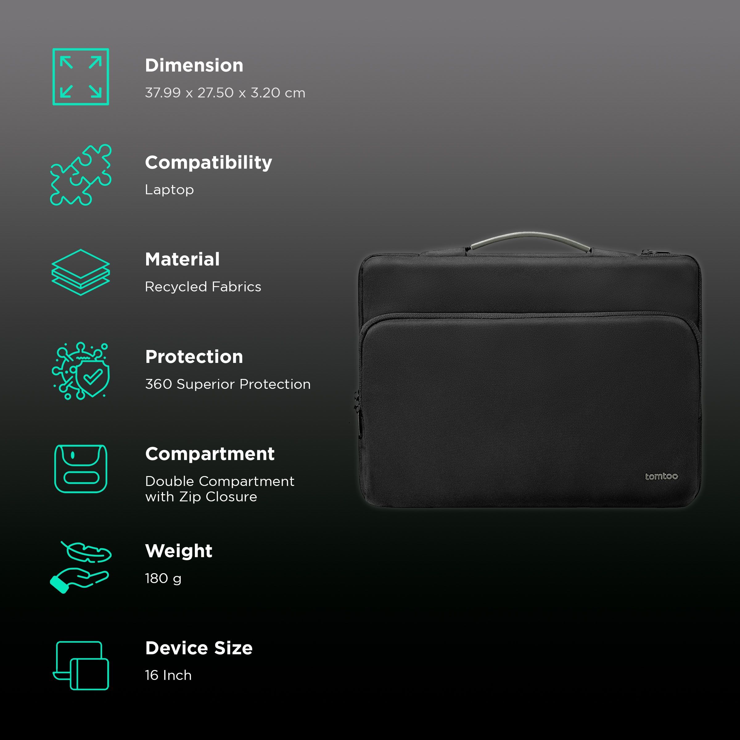 tomtoc Defender Recycled Fabrics Laptop Sleeve for 16 Inch Laptop (360 Superior Protection, Black)_3