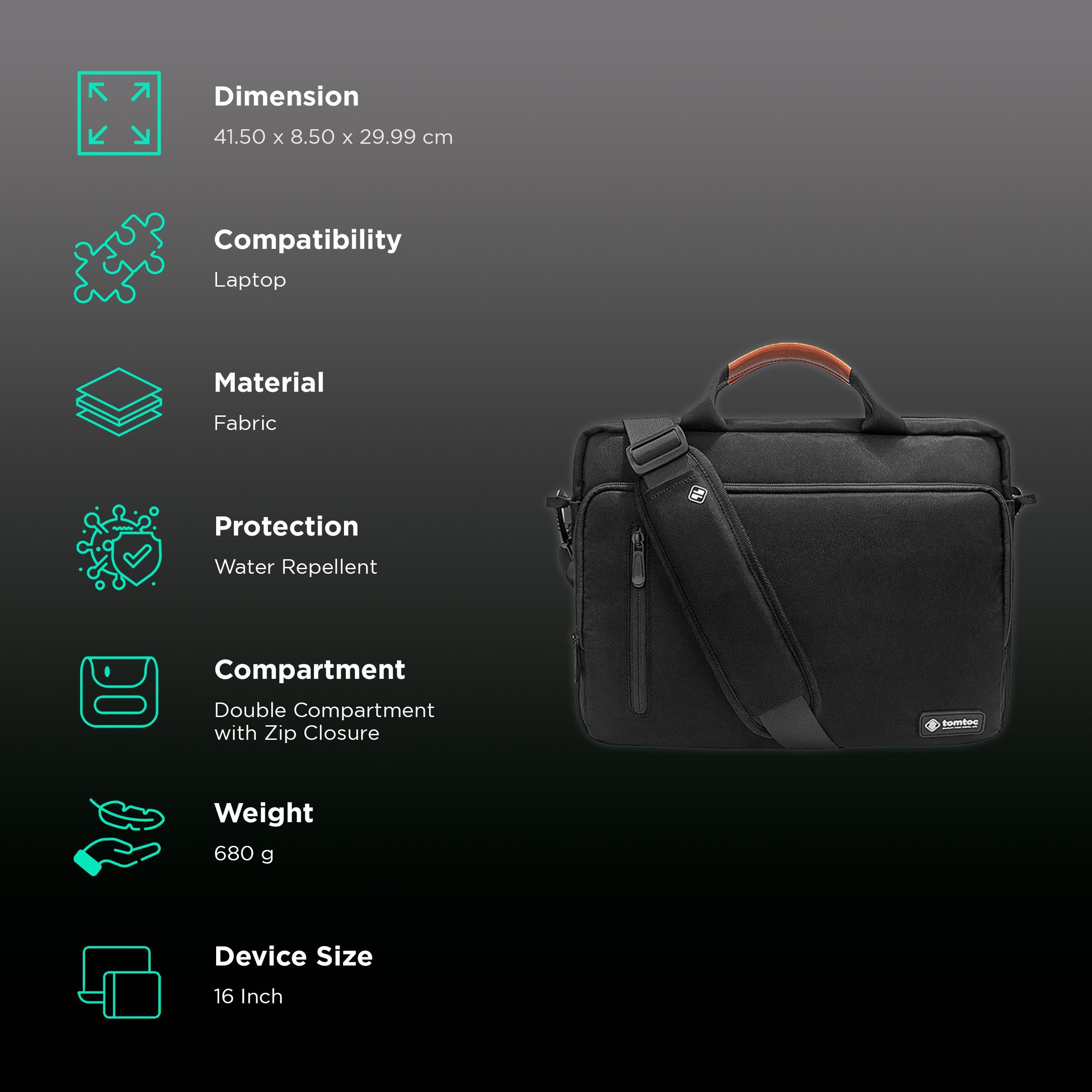 tomtoc Defender Fabric Laptop Sling Bag for 16 Inch Laptop (Water Repellent, Black)_3