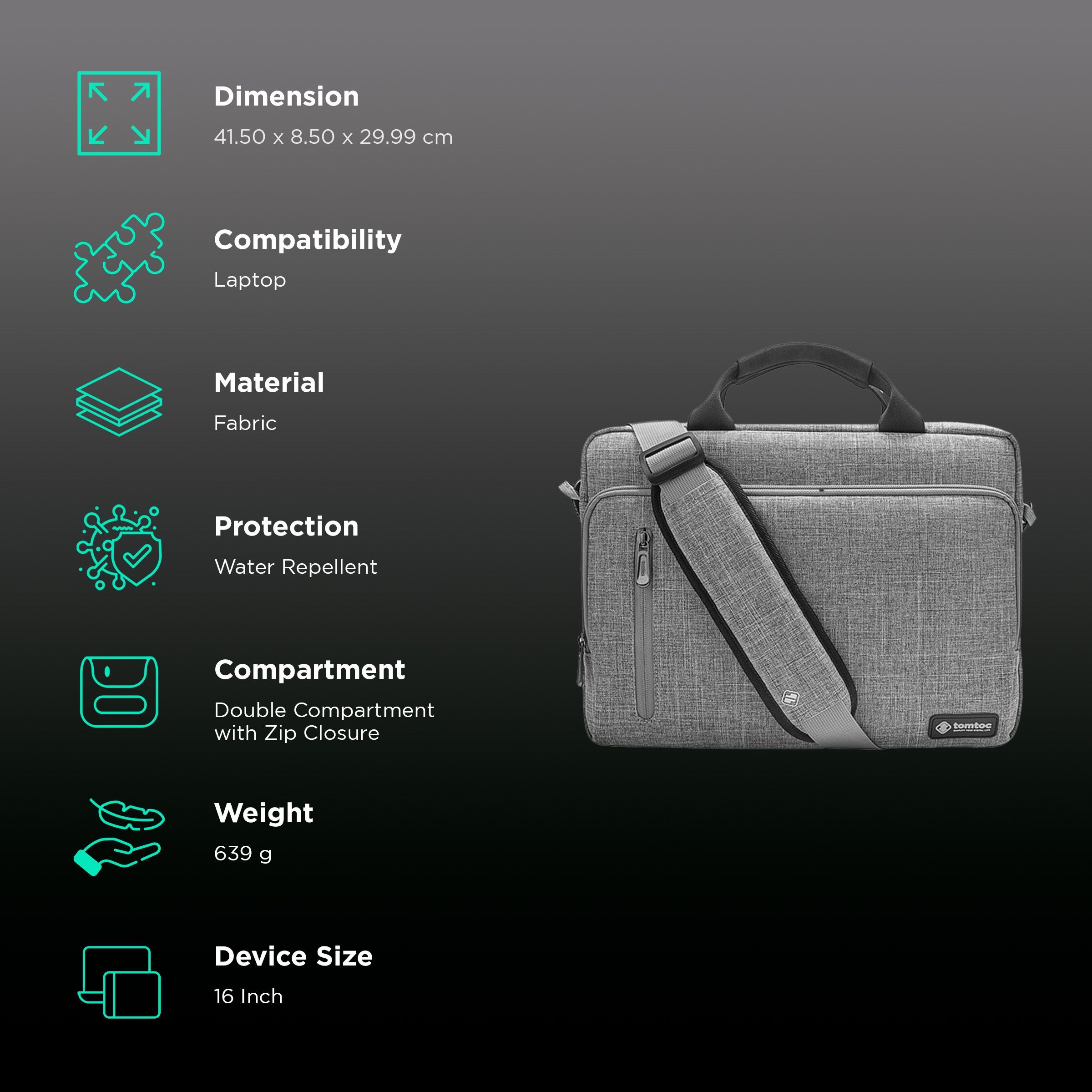 tomtoc Defender Fabric Laptop Sling Bag for 16 Inch Laptop (Water Repellent, Grey)_3