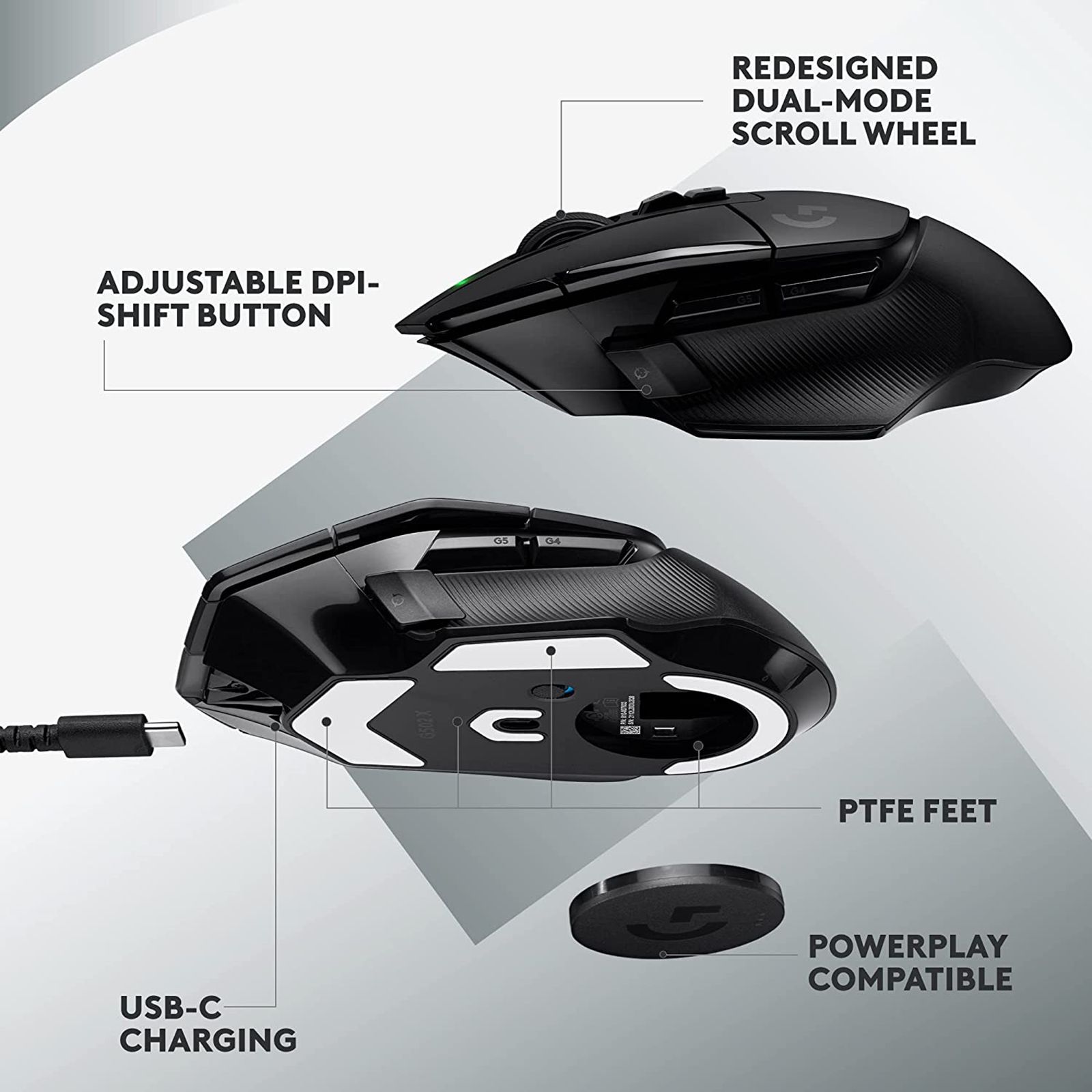 logitech G502 X Rechargeable Wireless Optical Gaming Mouse (25600 DPI Adjustable, Dual-Mode Scroll Wheel, Black) logitech G502 X Rechargeable Wireless Optical Gaming Mouse (25600 DPI Adjustable, Dual-Mode Scroll Wheel, Black)_8