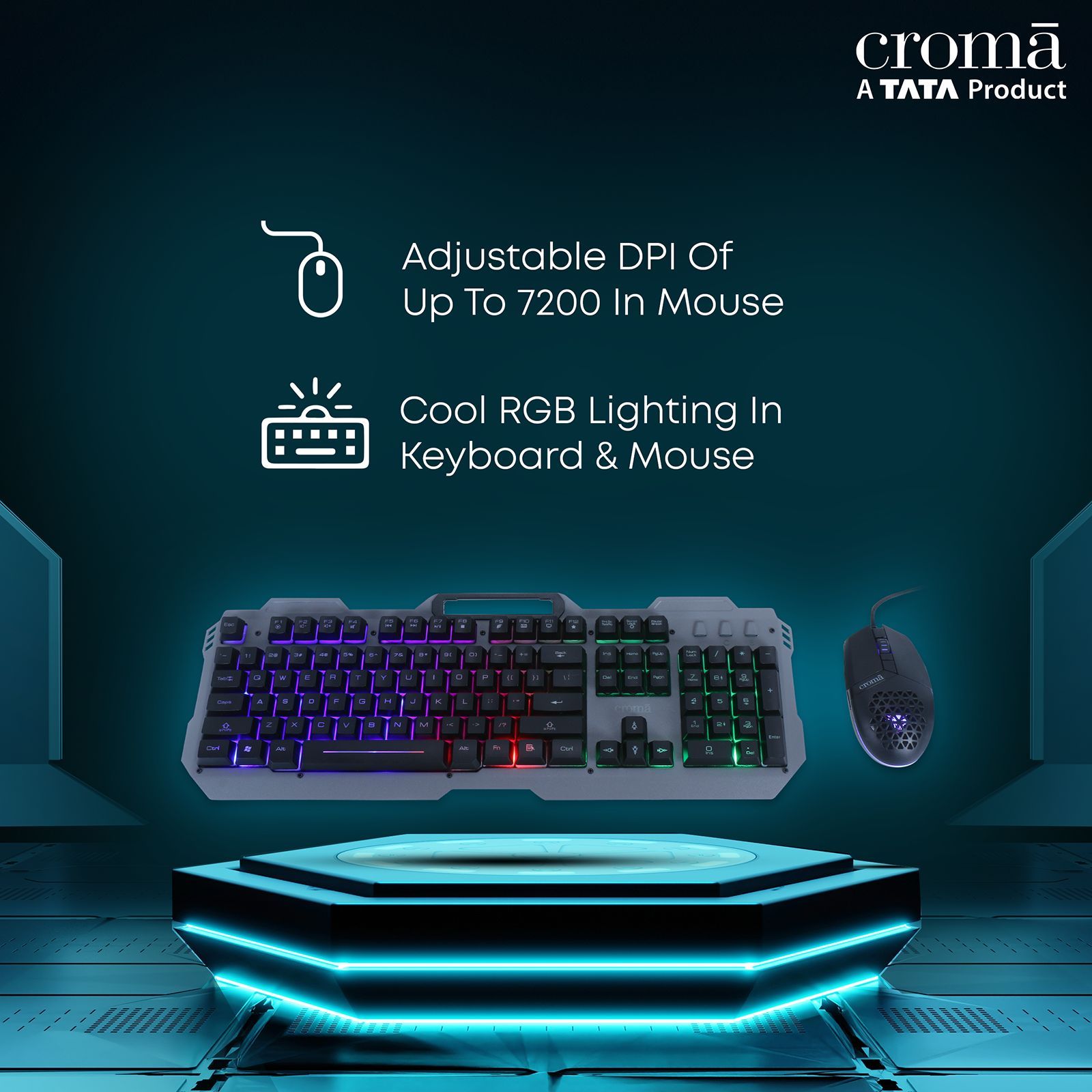 Croma Wired Gaming Keyboard & Mouse Combo (104 Keys, 7200 DPI, Ergonomic Design, Black)_7