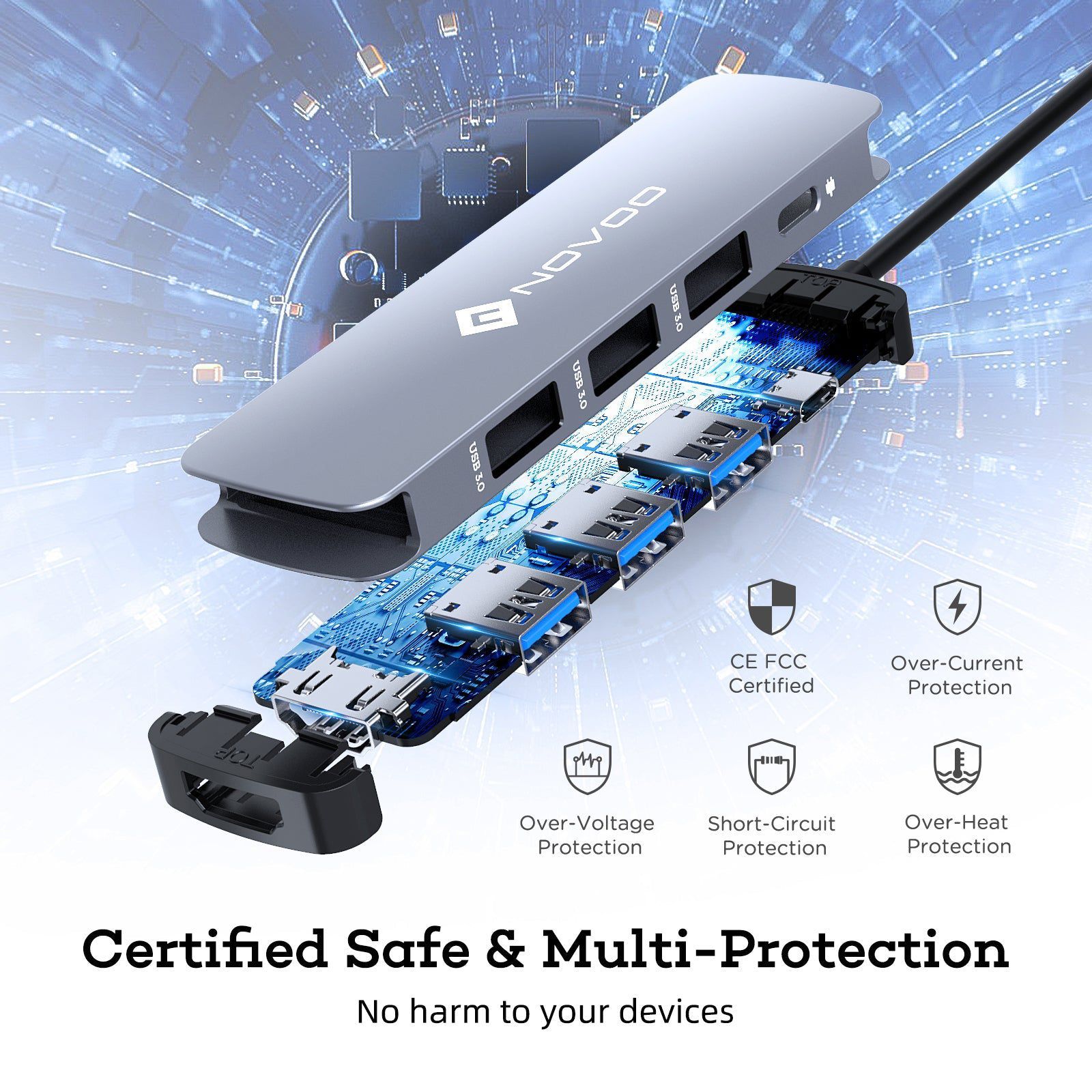 Novoo 5-in-1 USB 3.0 Type C to USB 3.0 Type A, HDMI Type A, USB Type C USB Hub (100 Watt Power Delivery, Grey)_9