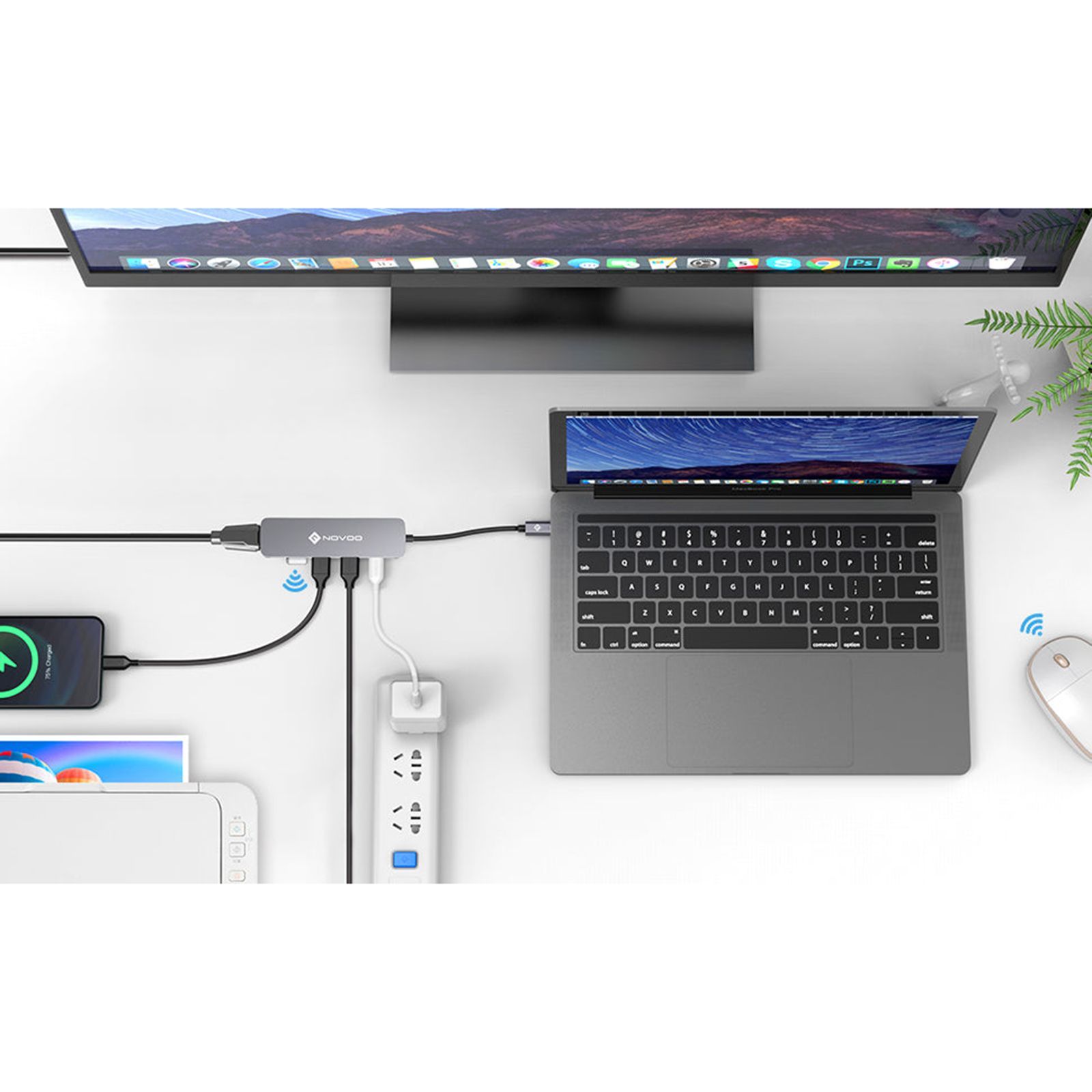 Novoo 5-in-1 USB 3.0 Type C to USB 3.0 Type A, HDMI Type A, USB Type C USB Hub (100 Watt Power Delivery, Grey)_10