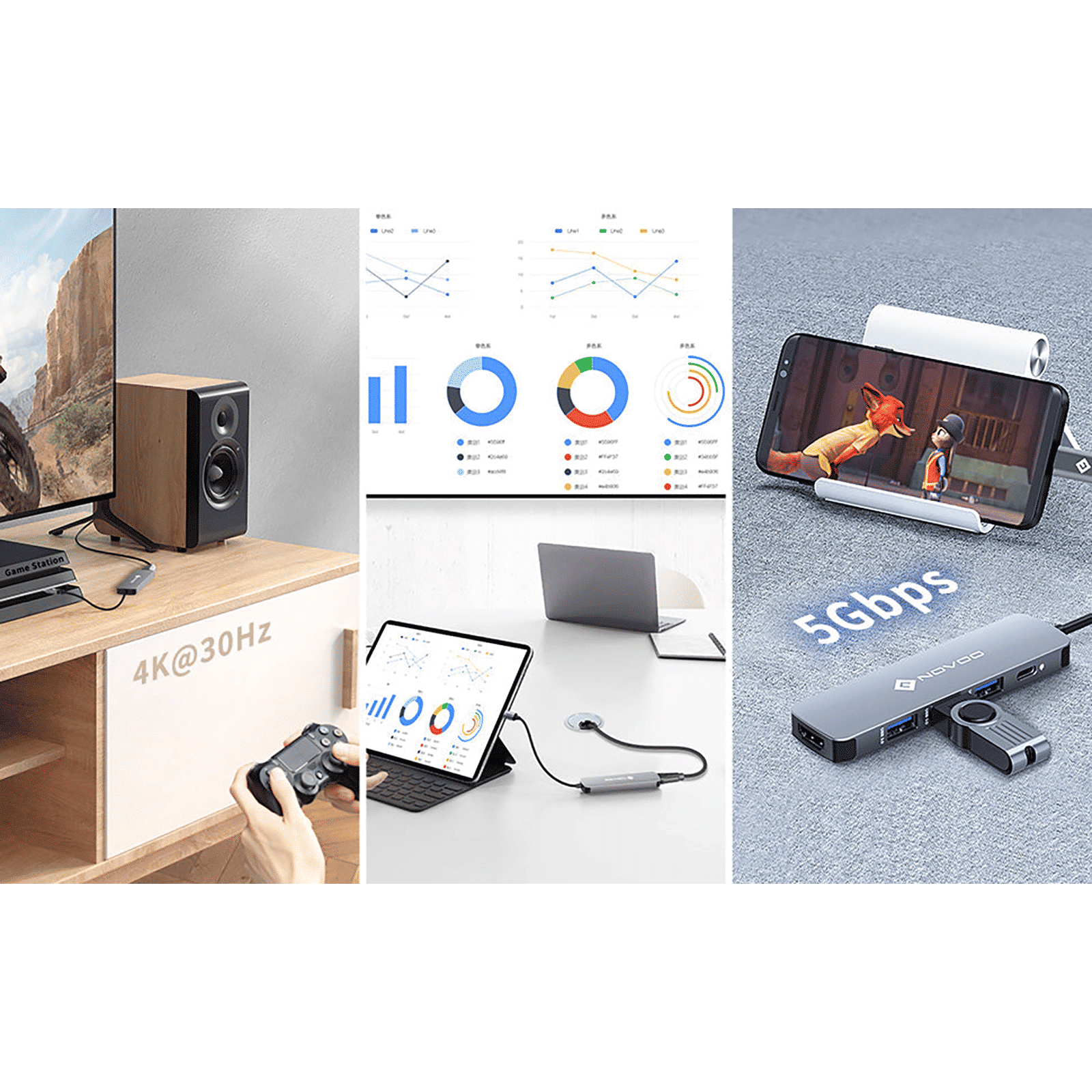 Novoo 5-in-1 USB 3.0 Type C to USB 3.0 Type A, HDMI Type A, USB Type C USB Hub (100 Watt Power Delivery, Grey)_3