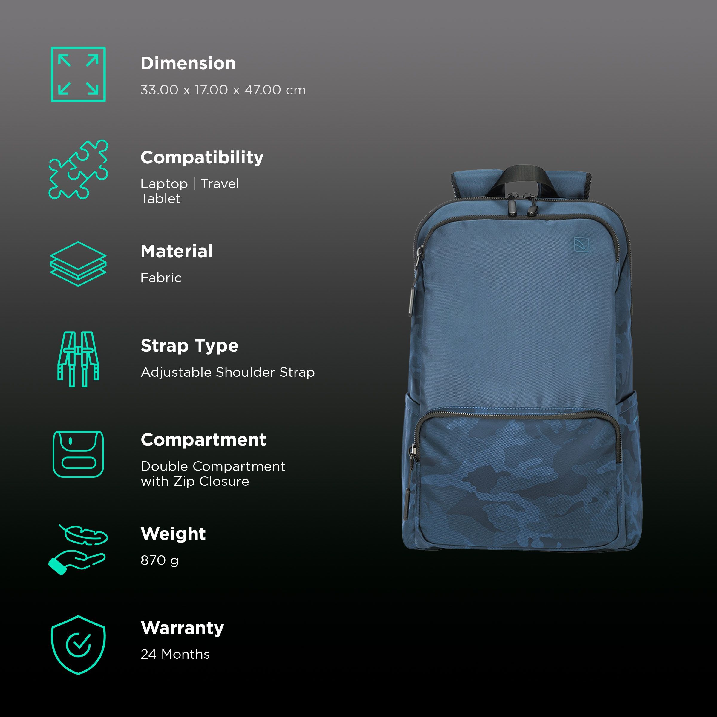 TUCANO Terras Camouflage Fabric Laptop Backpack for 15.6 & 16 Inch Laptop (Trolley Strap, Blue)_2