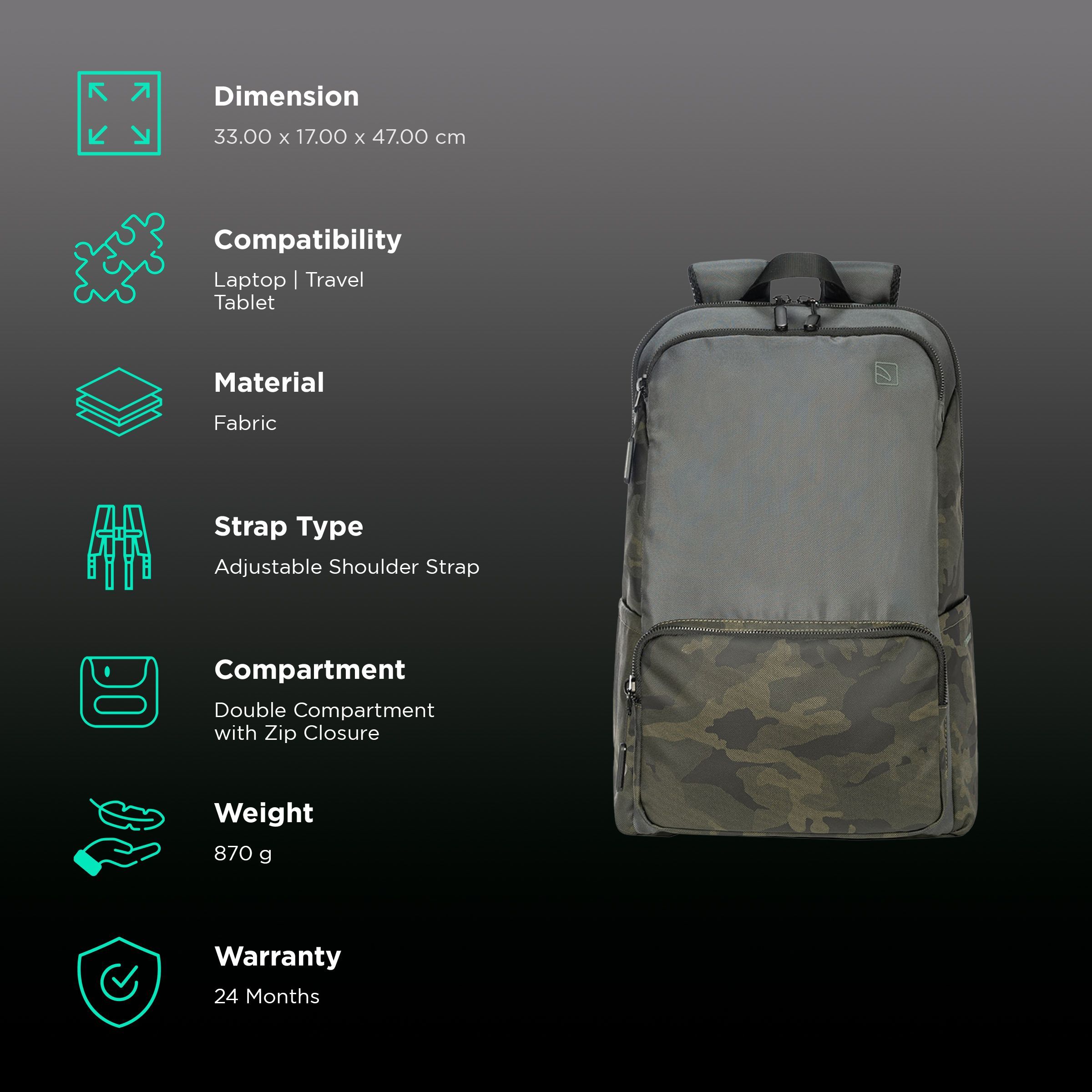 TUCANO Terras Camouflage Fabric Laptop Backpack for 15.6 & 16 Inch Laptop (Trolley Strap, Military Green) TUCANO Terras Camouflage Fabric Laptop Backpack for 15.6 & 16 Inch Laptop (Trolley Strap, Military Green)_2