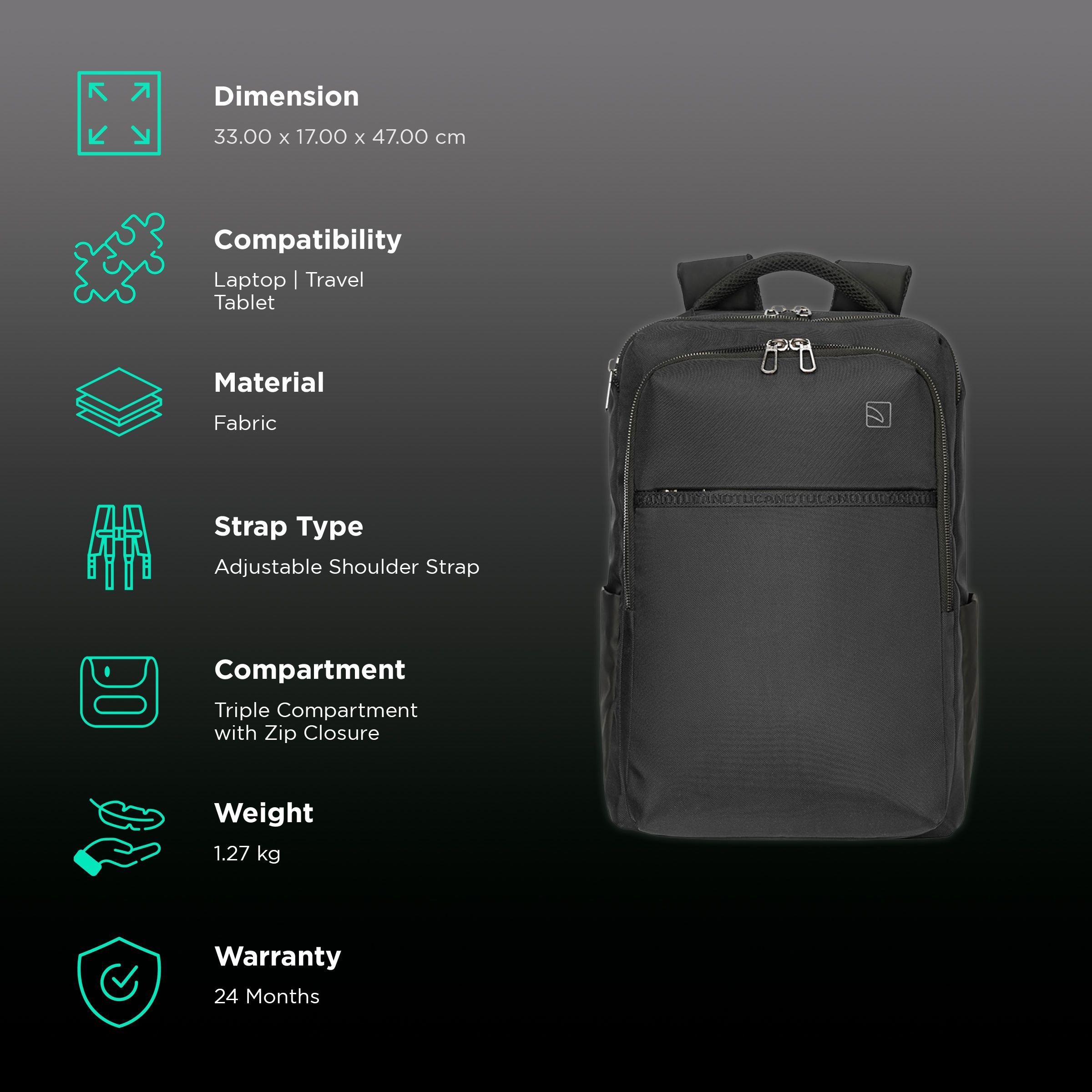 TUCANO Marte Gravity Fabric Laptop Backpack for 15.6 & 16 Inch Laptop (Trolley Strap, Black)_2