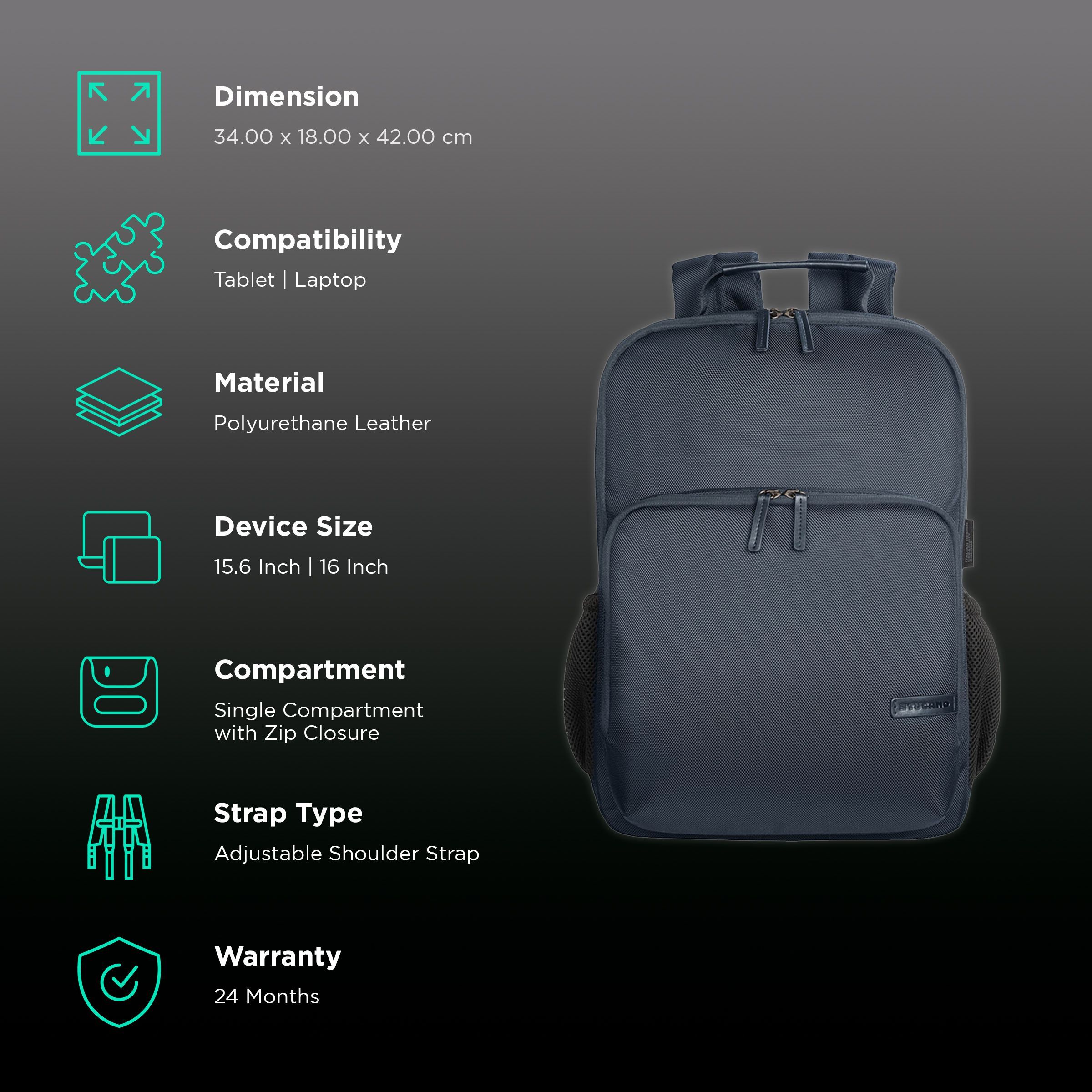 TUCANO Free & Busy Polyurethane Leather Laptop Backpack for 15.6 & 16 Inch Laptop (Trolley Strap, Blue)_2