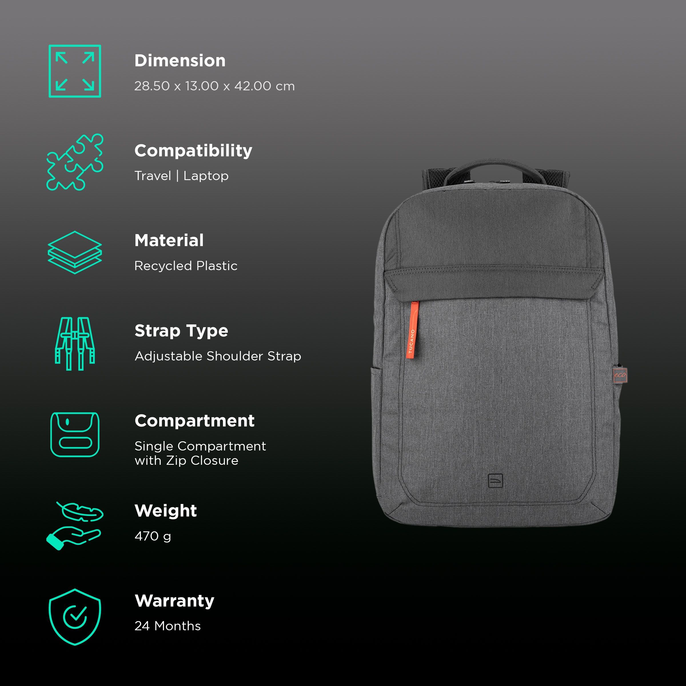 TUCANO Hop Recycled Plastic Laptop Backpack for 15.6 & 16 Inch Laptop (Trolley Strap, Anthracite) TUCANO Hop Recycled Plastic Laptop Backpack for 15.6 & 16 Inch Laptop (Trolley Strap, Anthracite)_2