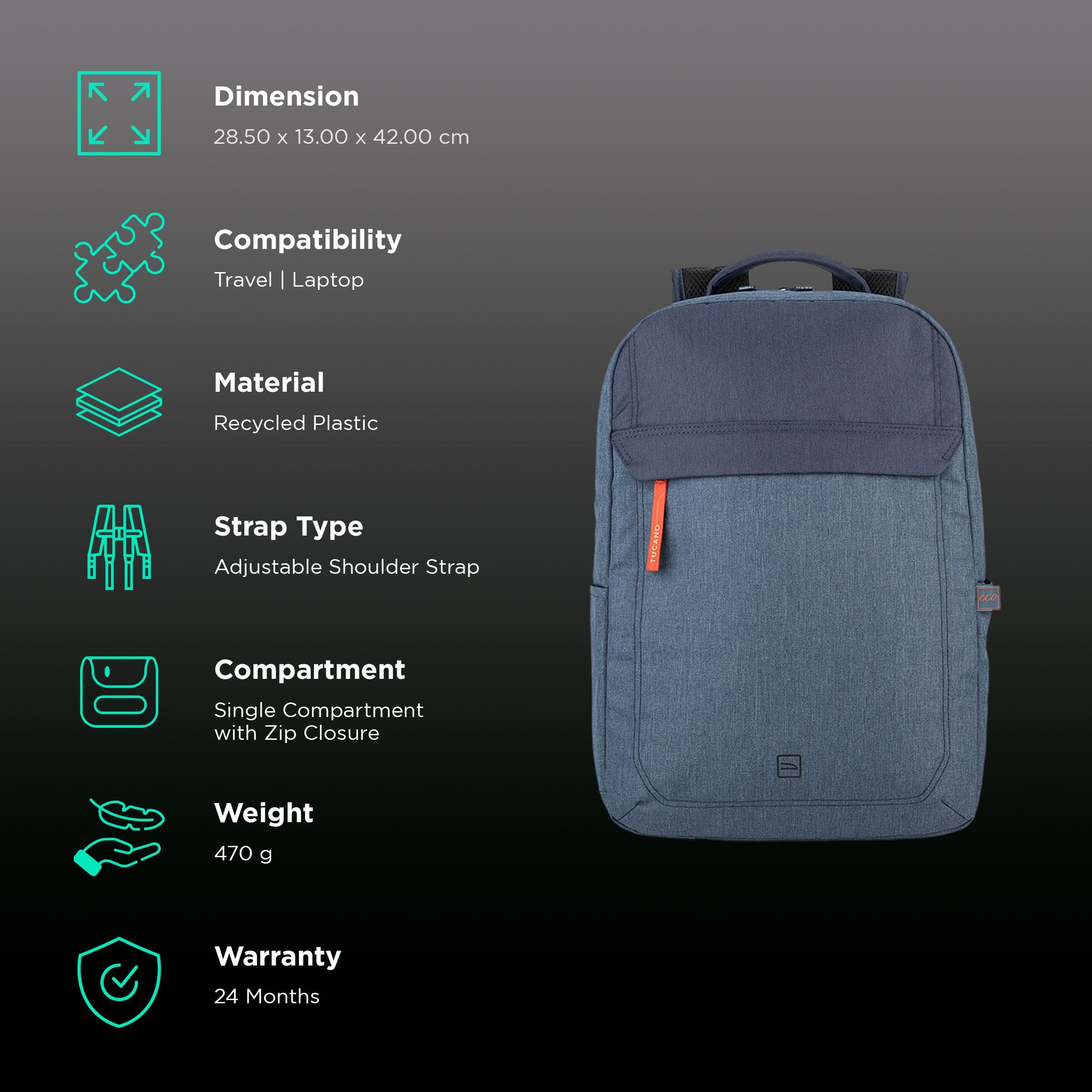 TUCANO Hop Recycled Plastic Laptop Backpack for 15.6 & 16 Inch Laptop (Trolley Strap, Blue)_2