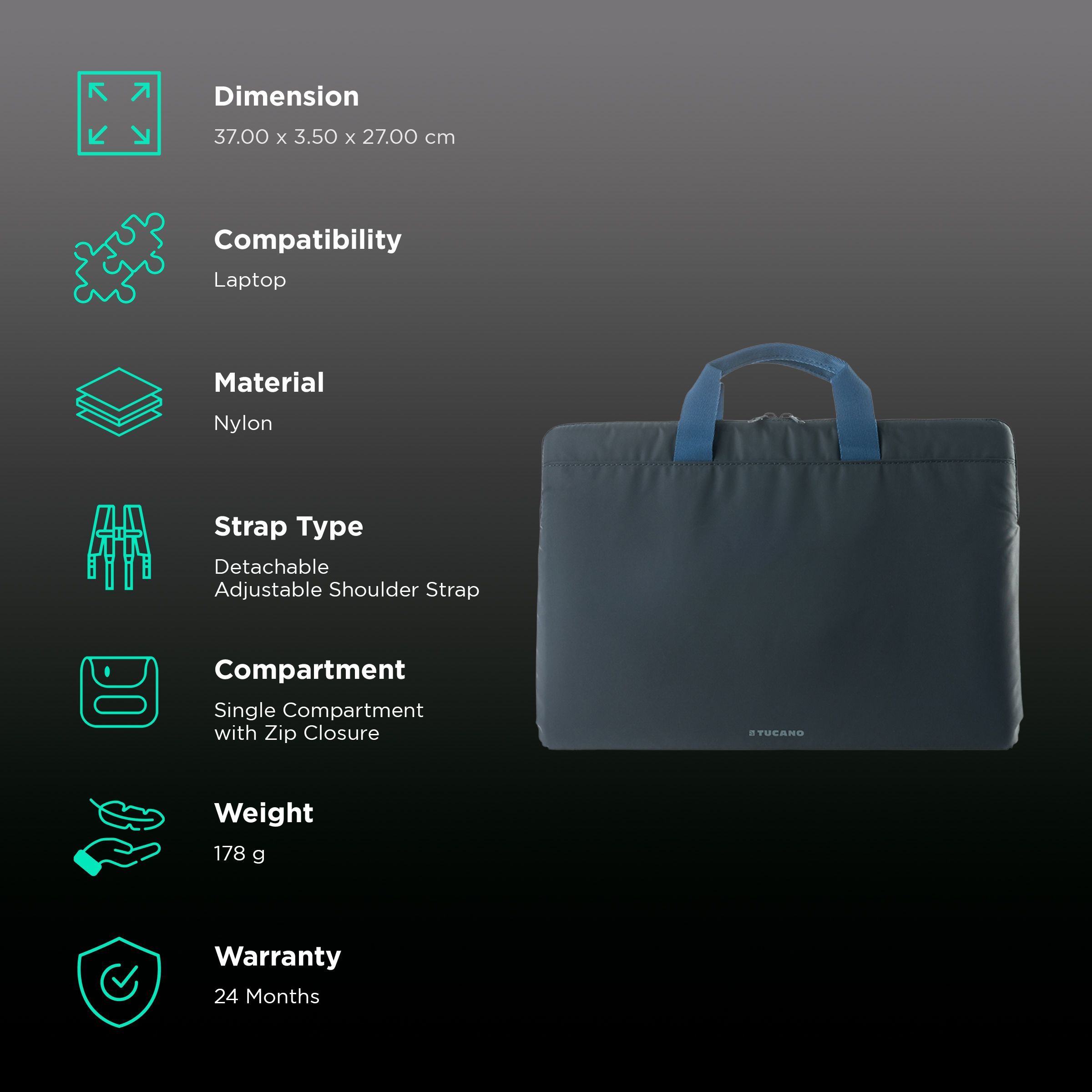 TUCANO Minilux Nylon Laptop Sleeve for 13, 14 & 15 Inch Laptop (Internal Anti-shock Padding, Dark Grey)_3