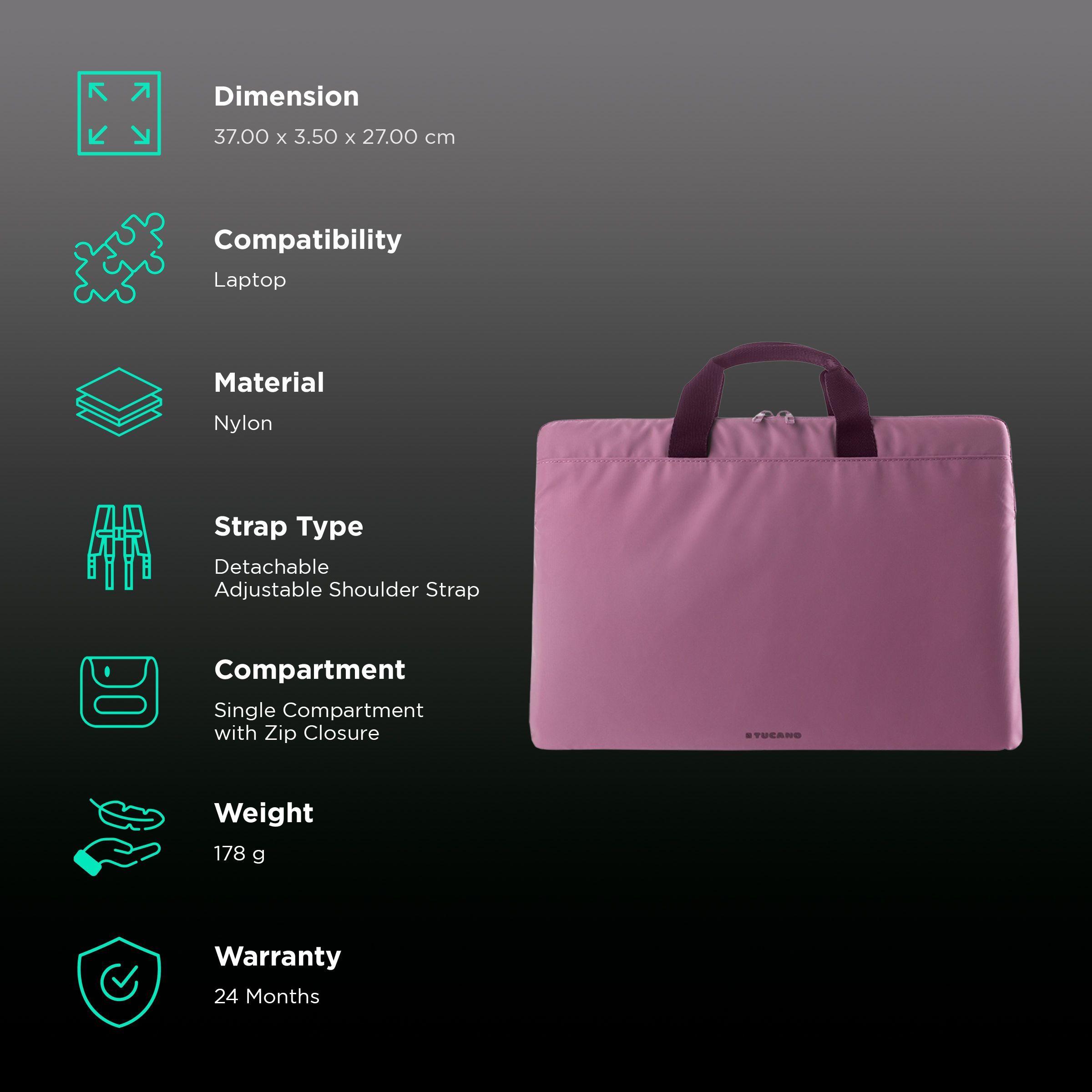 TUCANO Minilux Nylon Laptop Sleeve for 13, 14 & 15 Inch Laptop (Internal Anti-shock Padding, Pink) TUCANO Minilux Nylon Laptop Sleeve for 13, 14 & 15 Inch Laptop (Internal Anti-shock Padding, Pink)_3