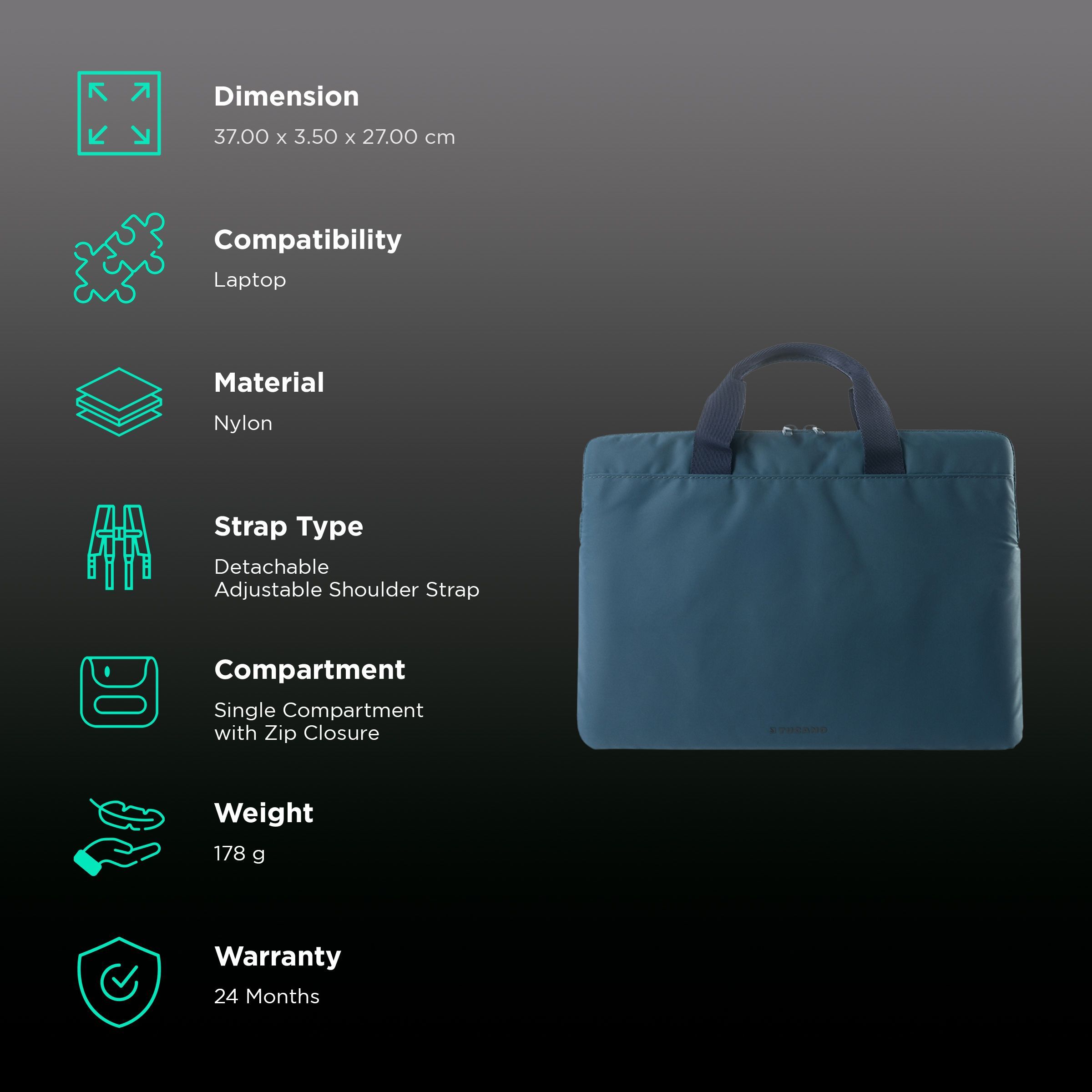 TUCANO Minilux Nylon Laptop Sleeve for 13, 14 & 15 Inch Laptop (Internal Anti-shock Padding, Light Blue) TUCANO Minilux Nylon Laptop Sleeve for 13, 14 & 15 Inch Laptop (Internal Anti-shock Padding, Light Blue)_3