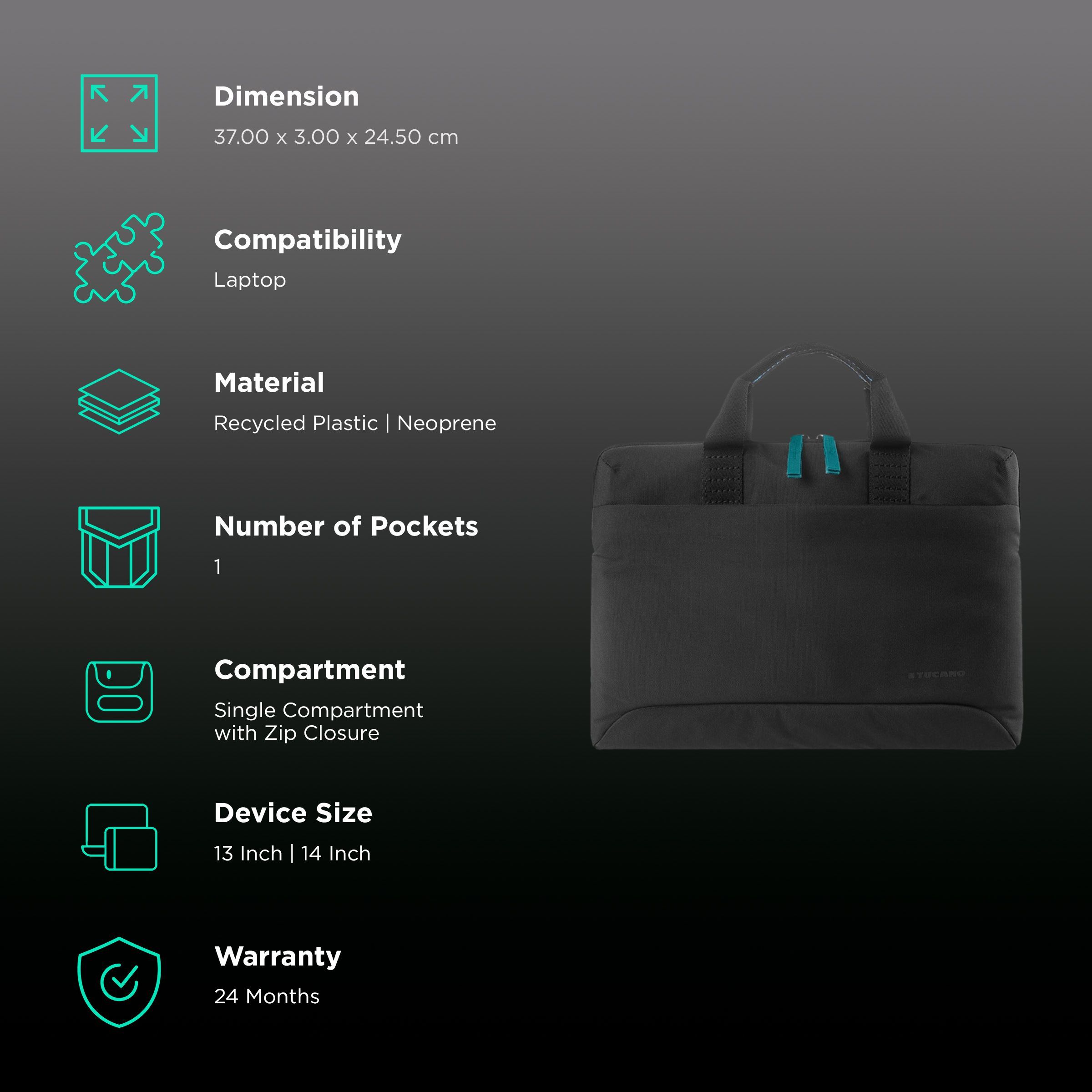 TUCANO Smilza Recycled Plastic, Neoprene Laptop Sleeve for 13 & 14 Inch Laptop (Super Slim, Black) TUCANO Smilza Recycled Plastic, Neoprene Laptop Sleeve for 13 & 14 Inch Laptop (Super Slim, Black)_3