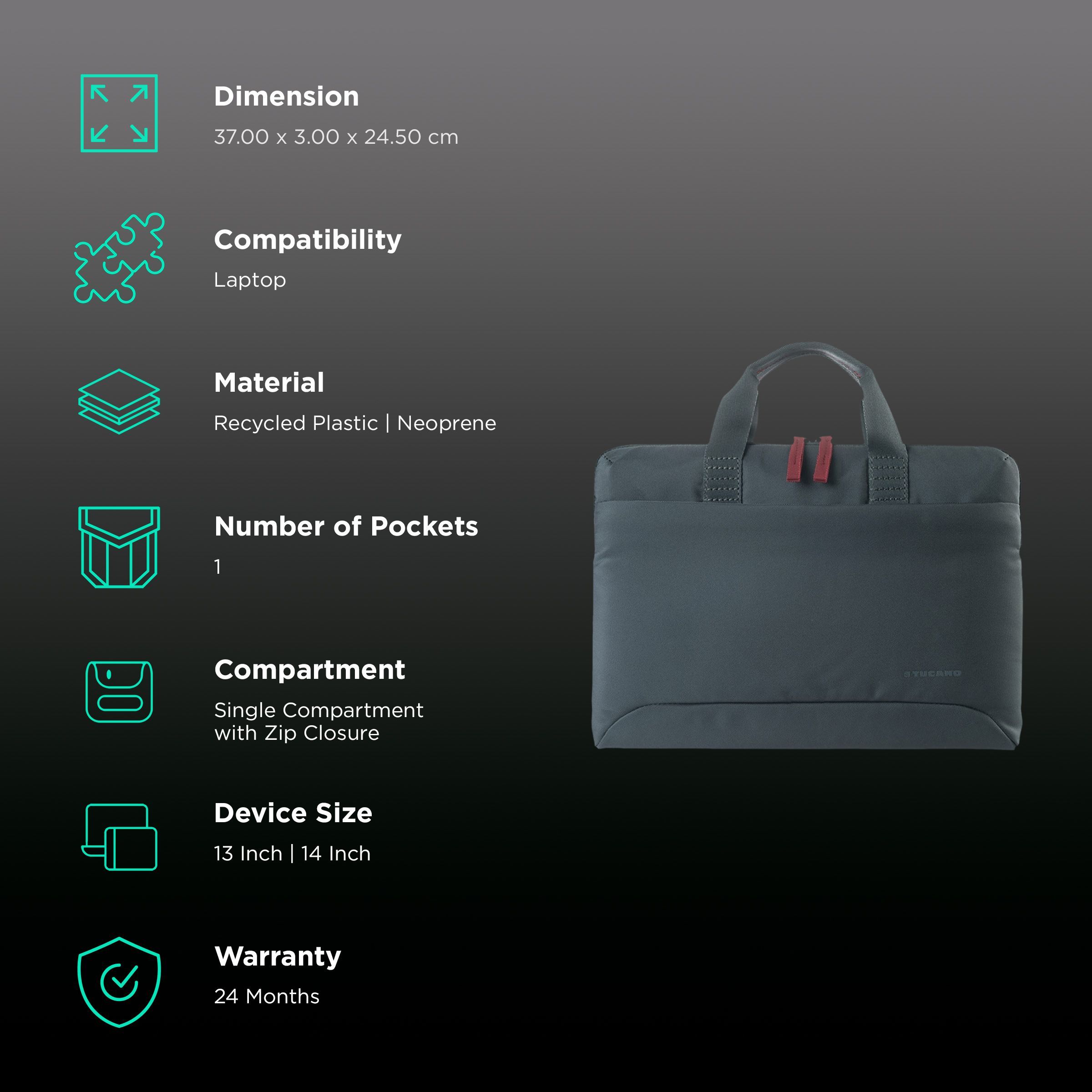 TUCANO Smilza Recycled Plastic, Neoprene Laptop Sleeve for 13 & 14 Inch Laptop (Super Slim, Grey) TUCANO Smilza Recycled Plastic, Neoprene Laptop Sleeve for 13 & 14 Inch Laptop (Super Slim, Grey)_3
