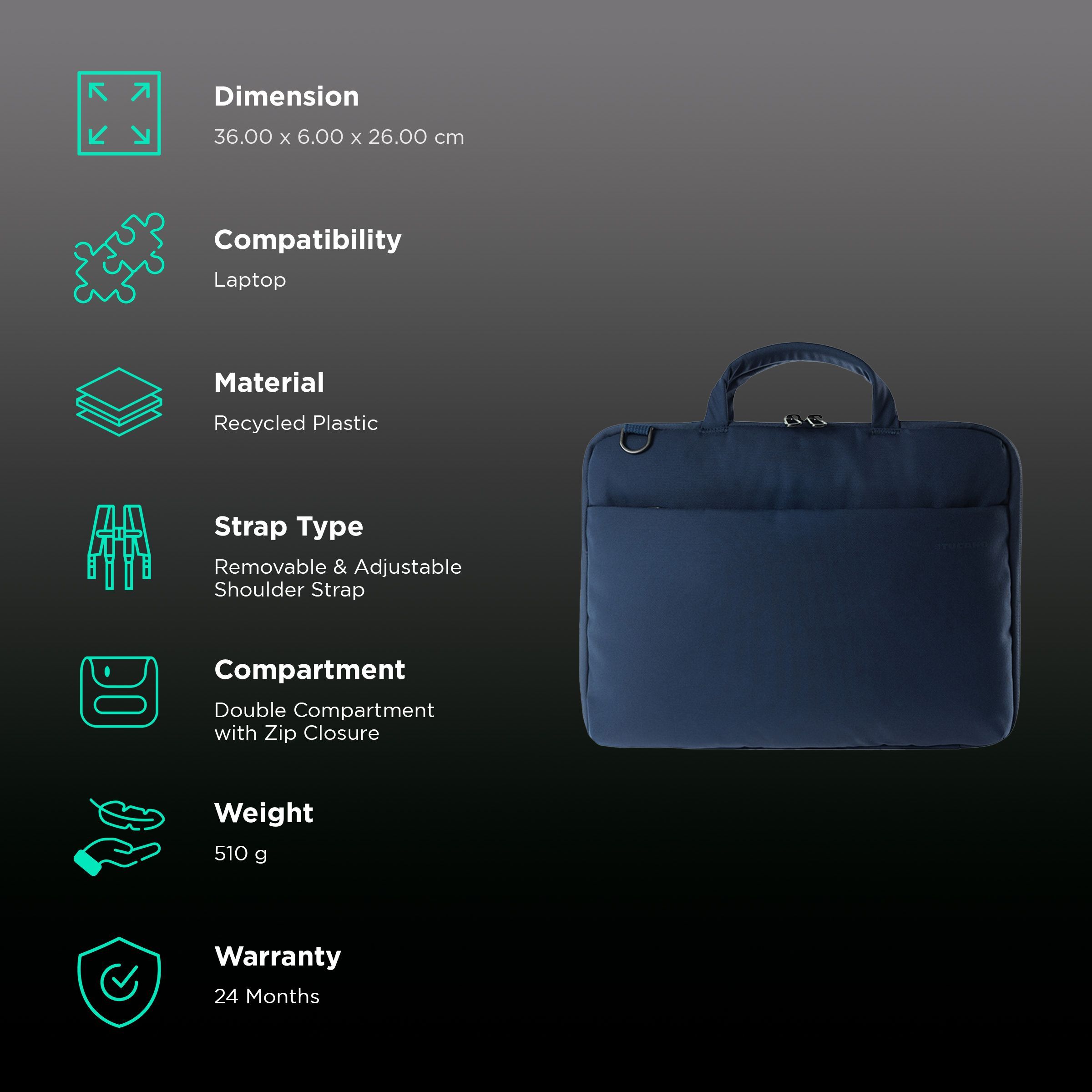 TUCANO Darkolor Recycled Plastic Laptop Sleeve for 13 & 14 Inch Laptop (Semi-Rigid Back Panel, Blue) TUCANO Darkolor Recycled Plastic Laptop Sleeve for 13 & 14 Inch Laptop (Semi-Rigid Back Panel, Blue)_3