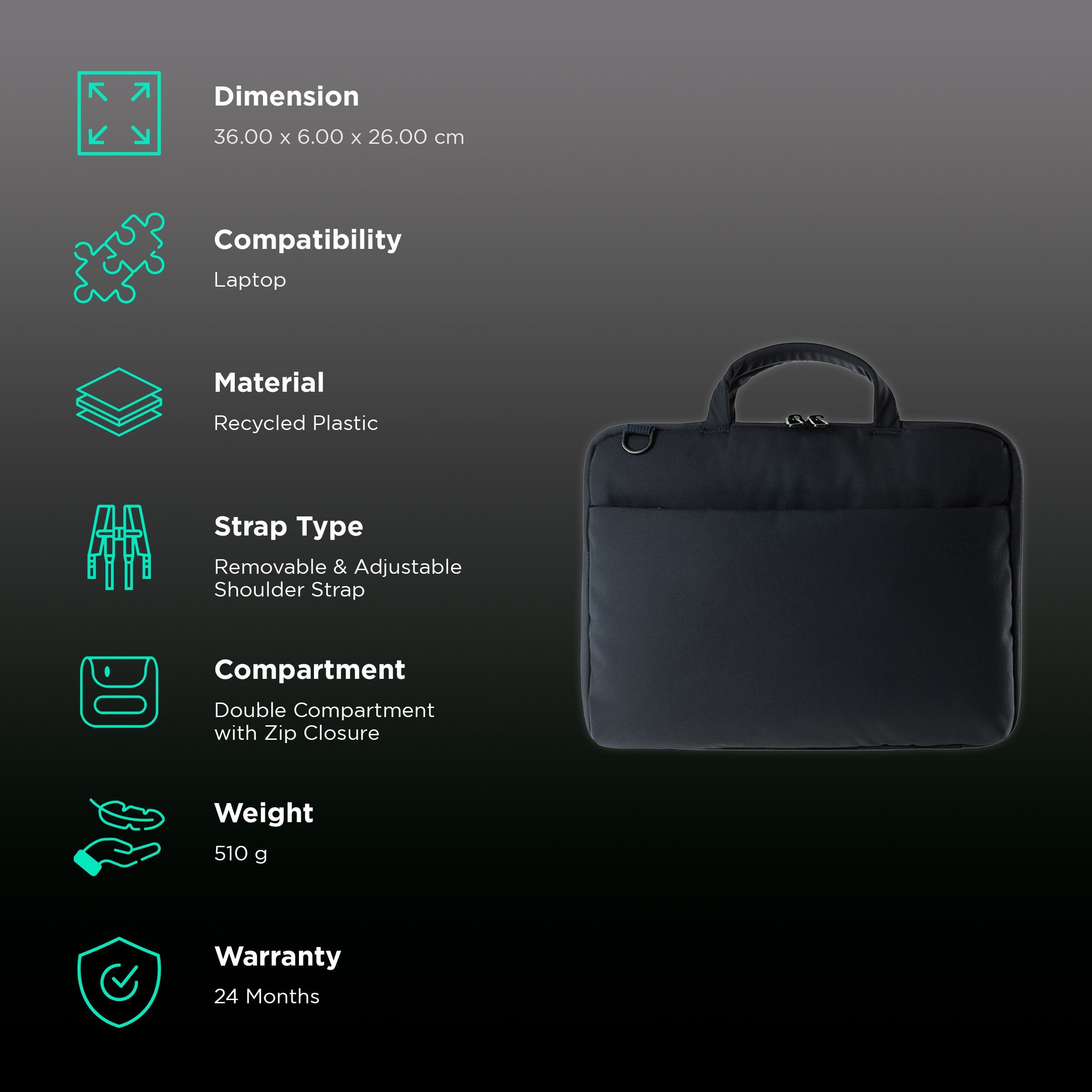 TUCANO Darkolor Recycled Plastic Laptop Sleeve for 13 & 14 Inch Laptop (Semi-Rigid Back Panel, Black)_3