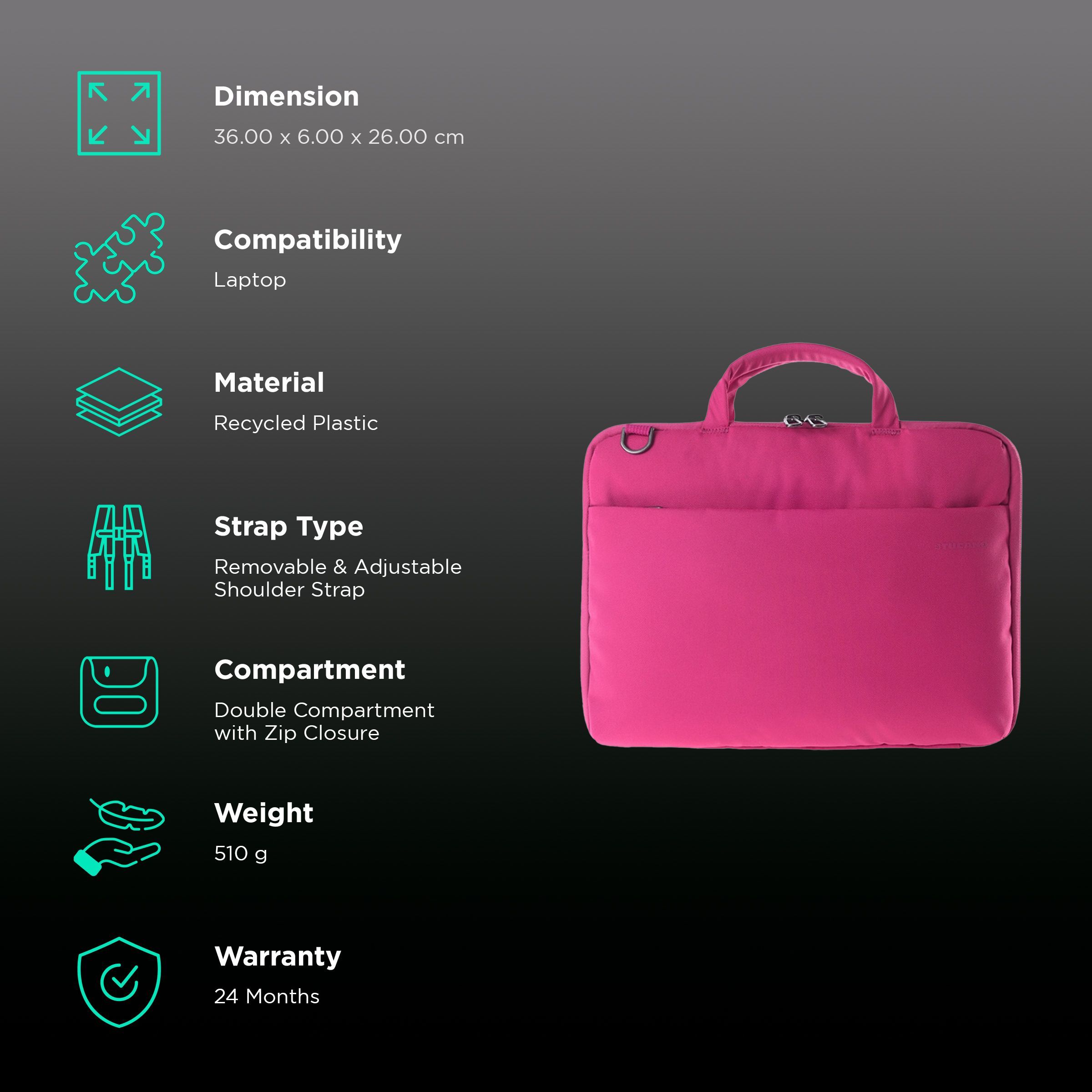 TUCANO Darkolor Recycled Plastic Laptop Sleeve for 13 & 14 Inch Laptop (Semi-Rigid Back Panel, Fuchsia)_3