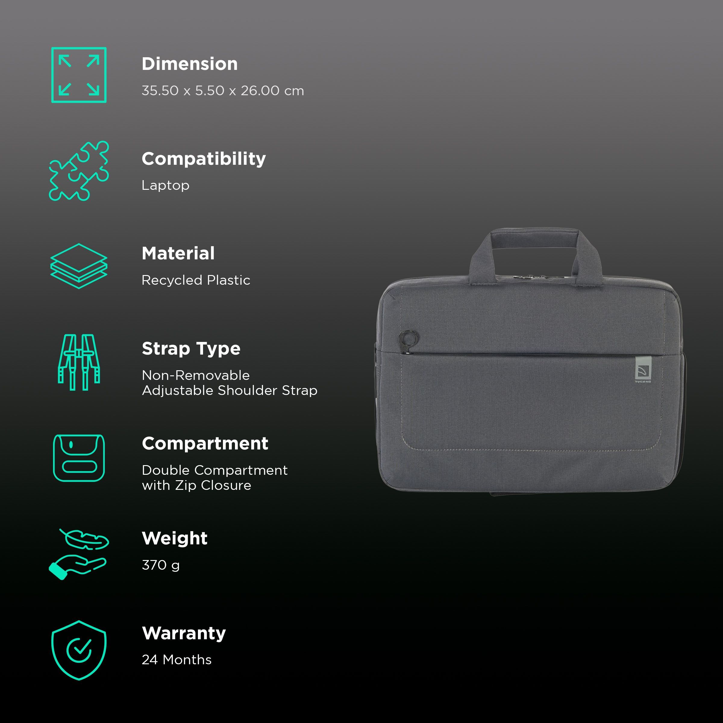 TUCANO Loop Recycled Plastic Laptop Sling Bag for 13 & 14 Inch Laptop (Trolley Strap, Black)_3