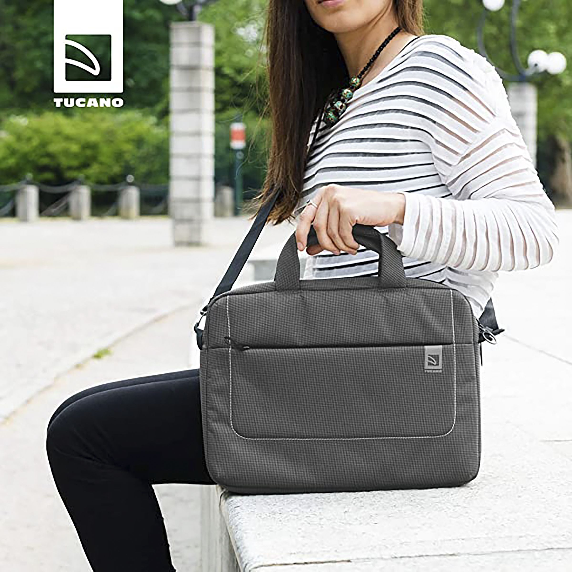 TUCANO Loop Recycled Plastic Laptop Sling Bag for 15.6 & 16 Inch Laptop (Trolley Strap, Black)_3