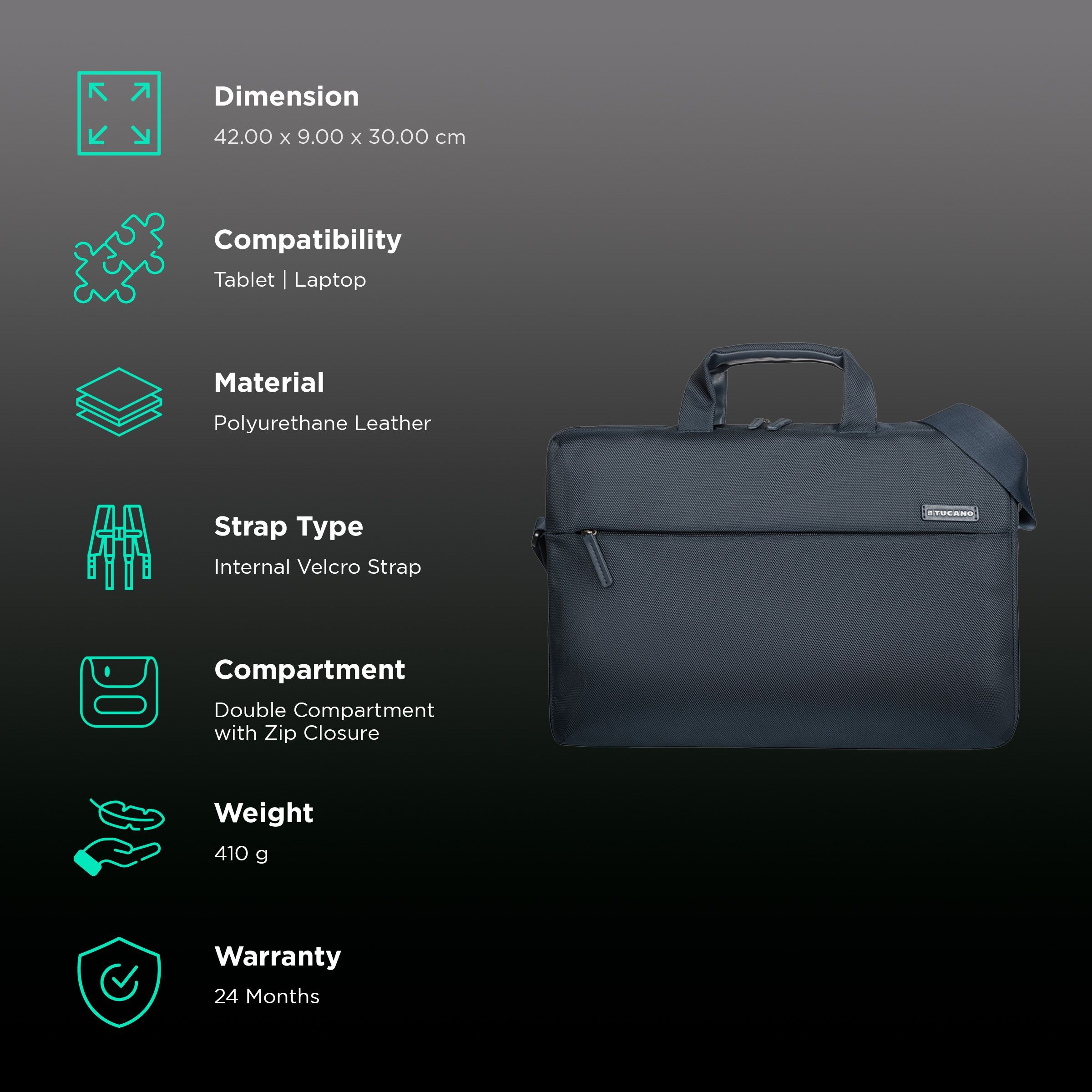 TUCANO Free & Busy Polyurethane Leather Laptop Sling Bag for 15.6 & 16 Inch Laptop (Trolley Strap, Blue)_3