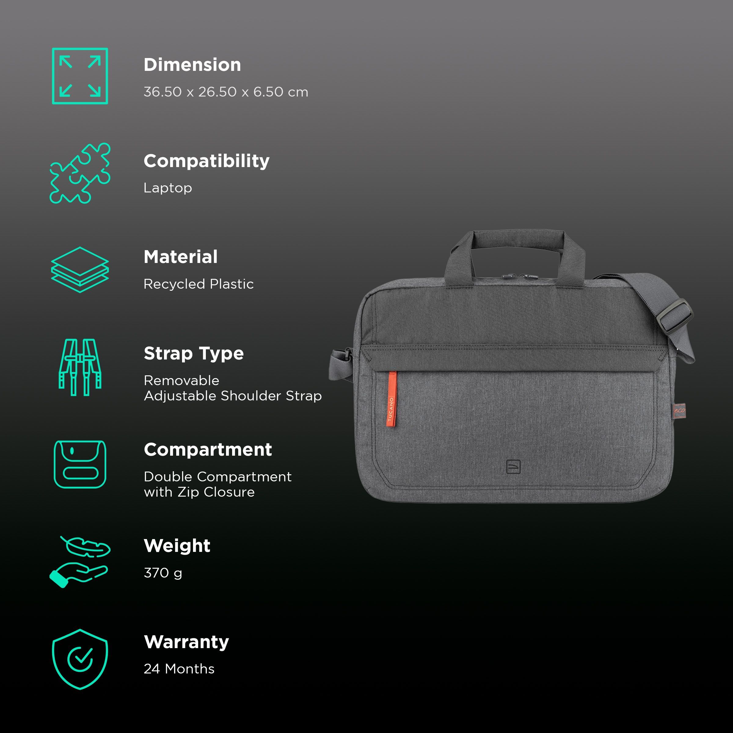 TUCANO Hop Recycled Plastic Laptop Sling Bag for 13 & 14 Inch Laptop (Trolley Strap, Anthracite)_3