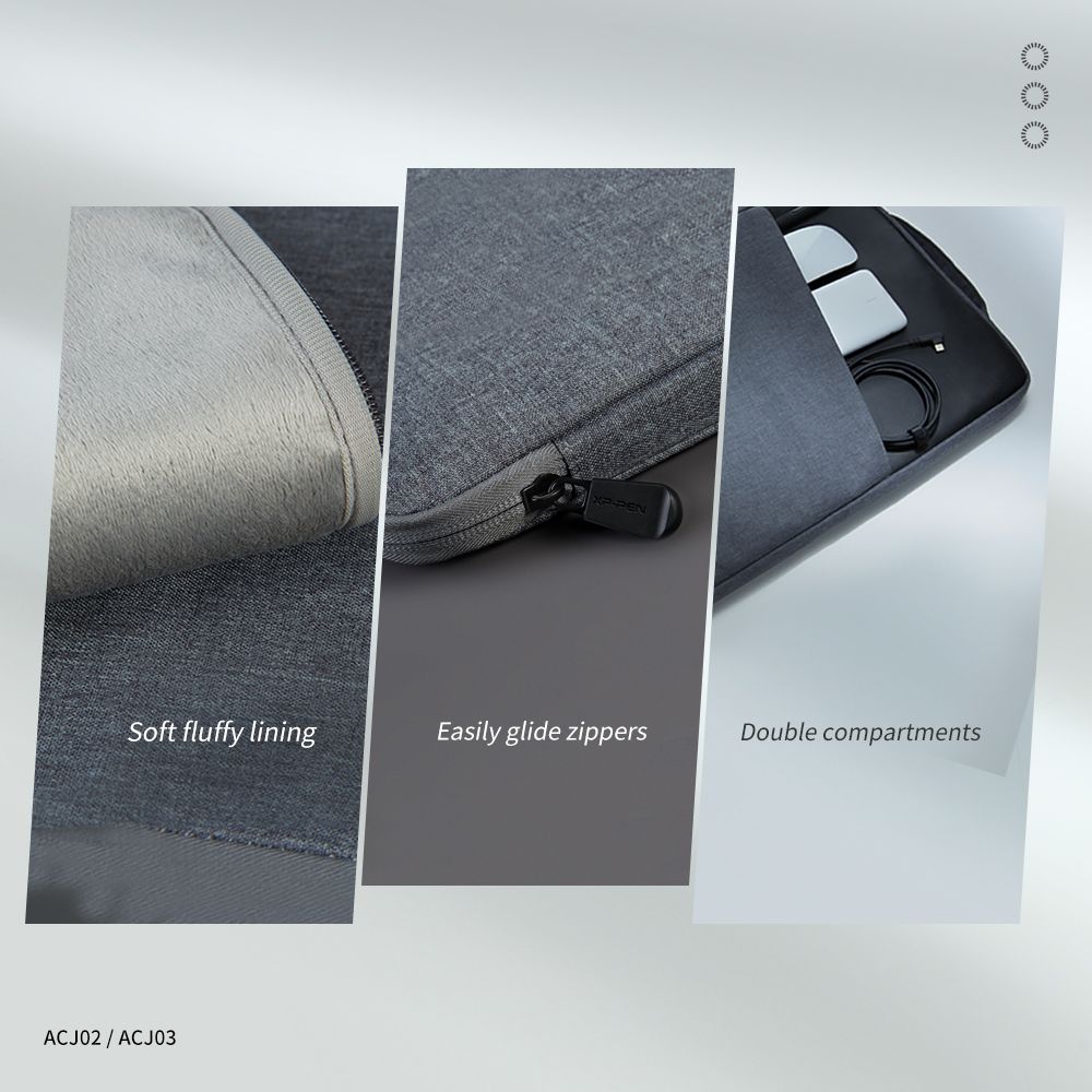 XPPen ACJ03 Polyester Sleeve for 12, 13.3, 15.6, 16 Inch Tablets (Waterproof & Shockproof, Grey)_12