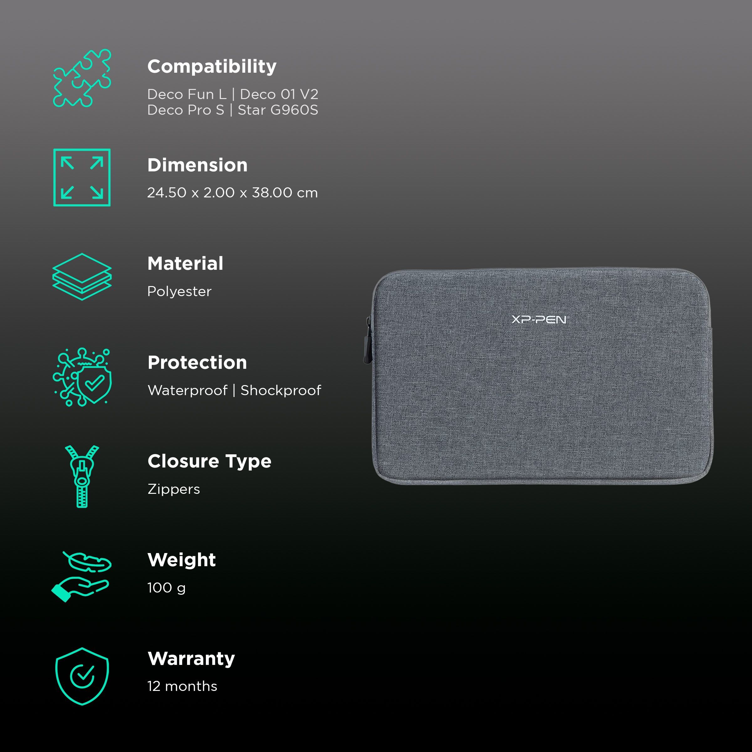 XPPen ACJ09 Polyester Sleeve for 10x6 Inch Tablets (Soft Fluffy Lining, Grey)_3