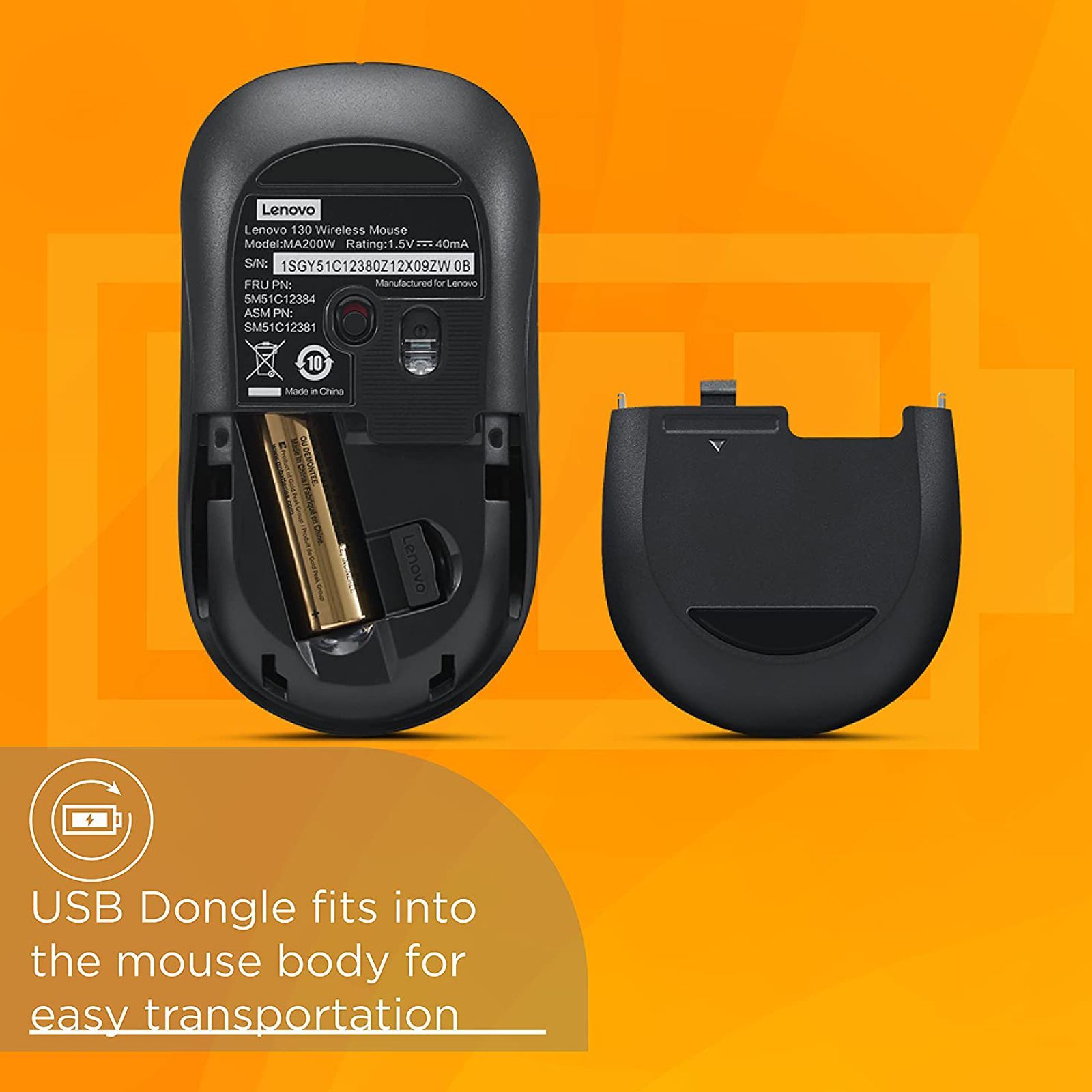 Lenovo 130 2.4GHz Wireless Mouse (1000 DPI, Ergonomic Design, Black)_7