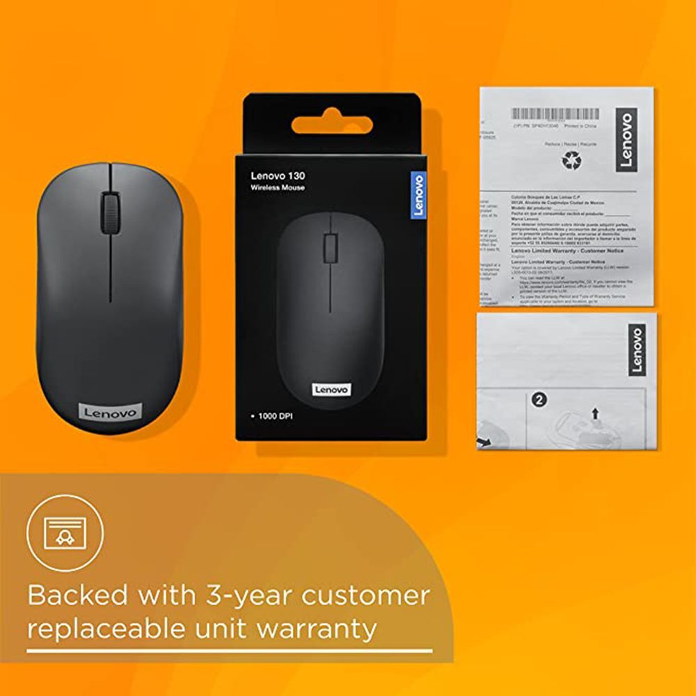 Lenovo 130 2.4GHz Wireless Mouse (1000 DPI, Ergonomic Design, Black)_5