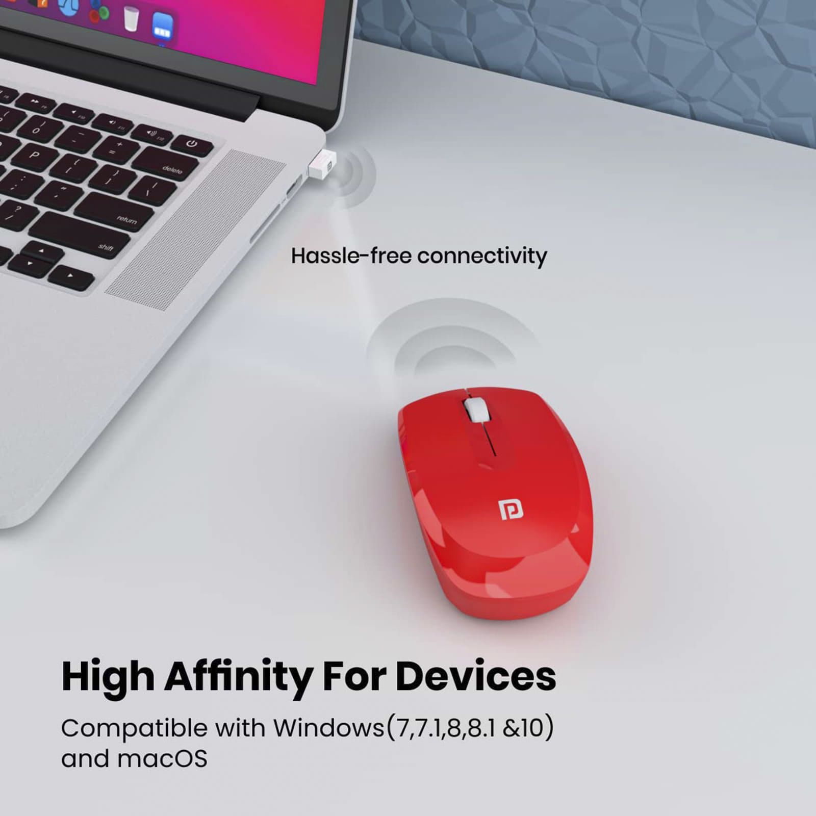 PORTRONICS Toad 25 Wireless Optical Performance Mouse (1200 DPI, Optimum Tracking, Red)_4