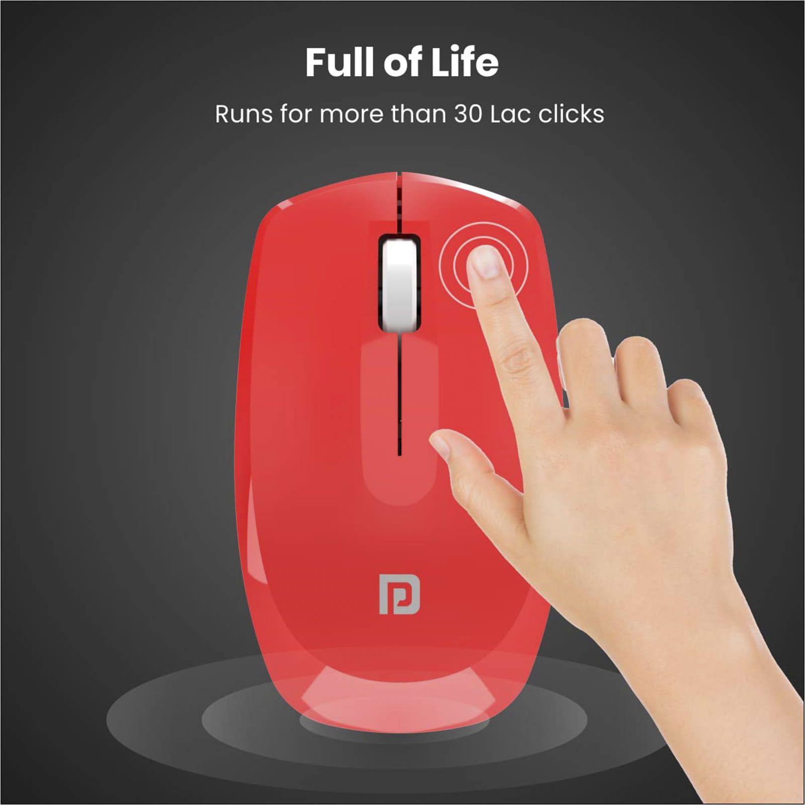 PORTRONICS Toad 25 Wireless Optical Performance Mouse (1200 DPI, Optimum Tracking, Red)_5