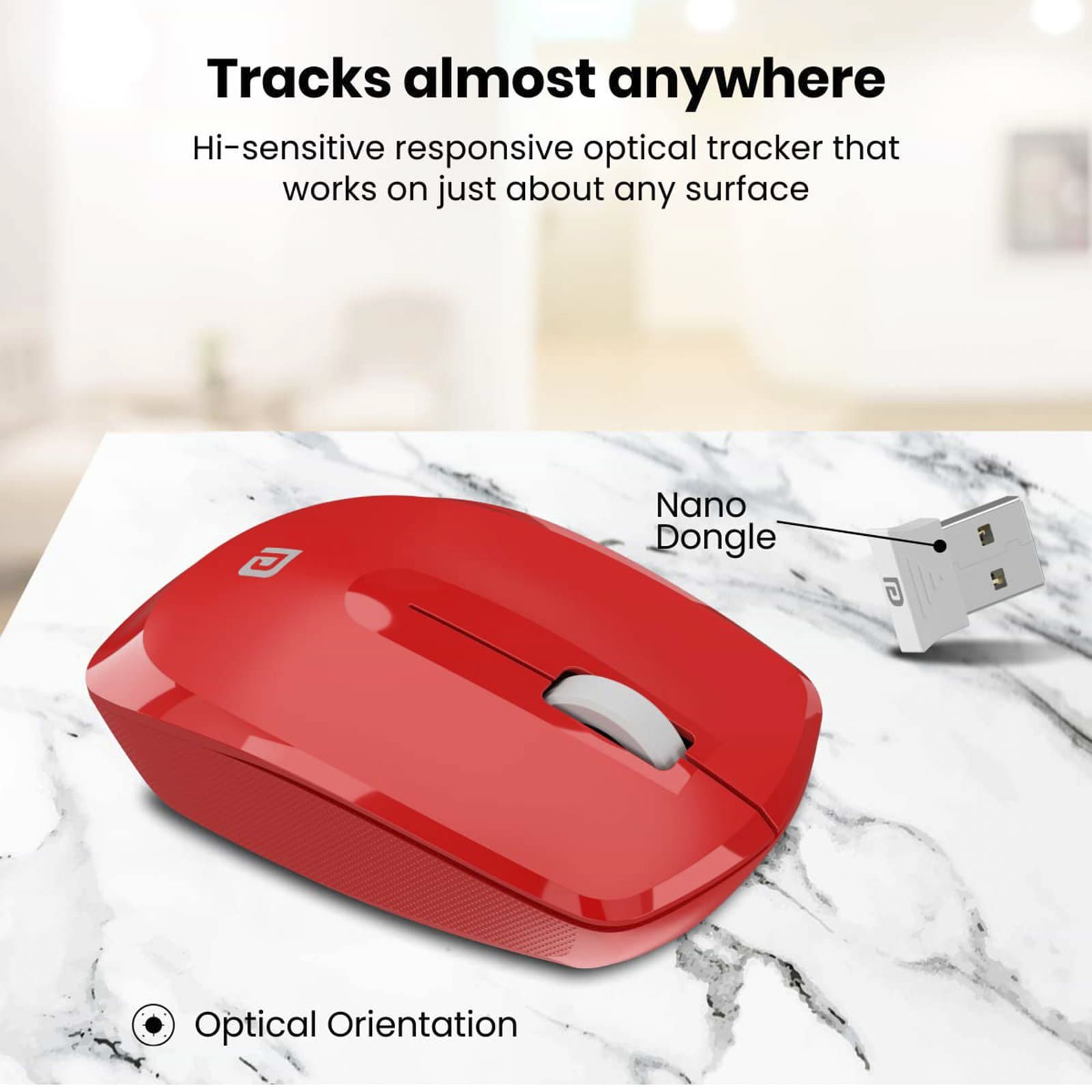 PORTRONICS Toad 25 Wireless Optical Performance Mouse (1200 DPI, Optimum Tracking, Red)_6